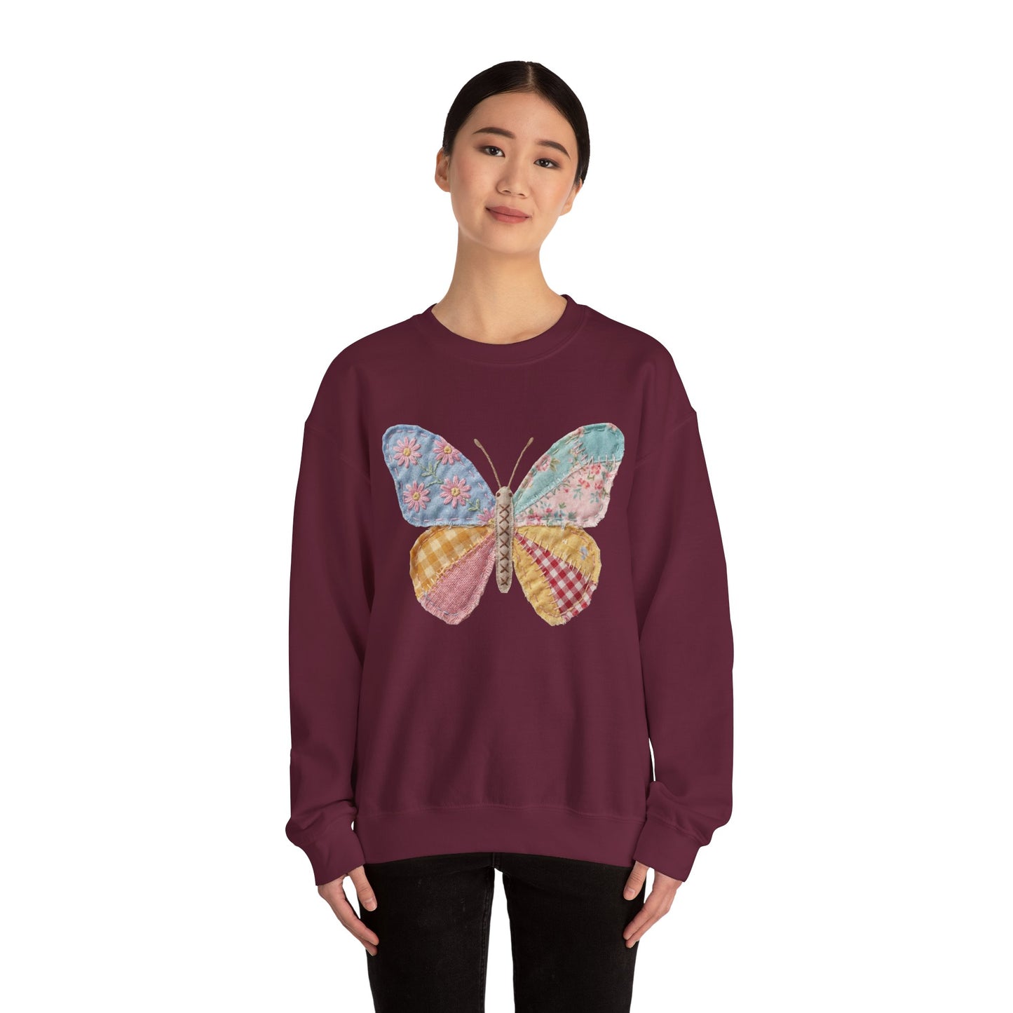 Butterfly Patchwork Crewneck Sweatshirt