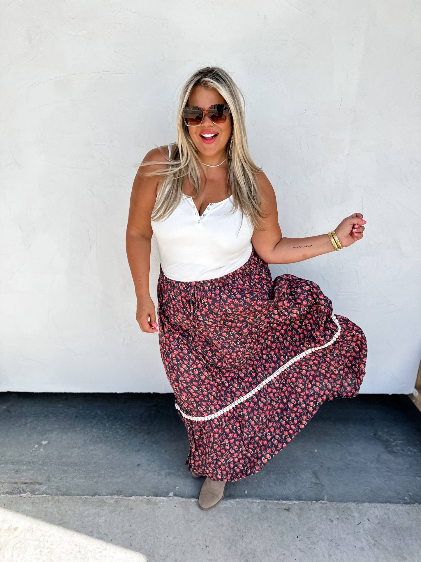 Magenta Flora Lace Maxi Skirt