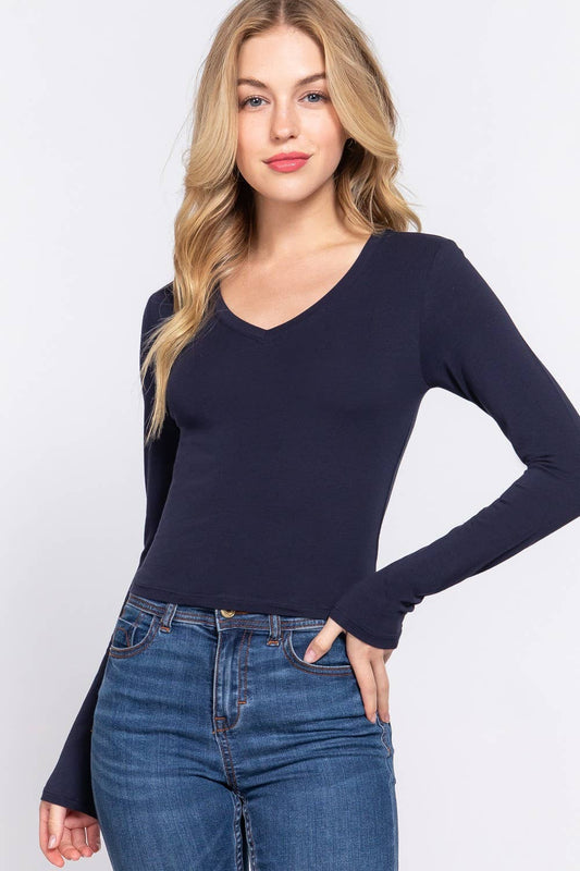 Long Slv V-neck Crop Top