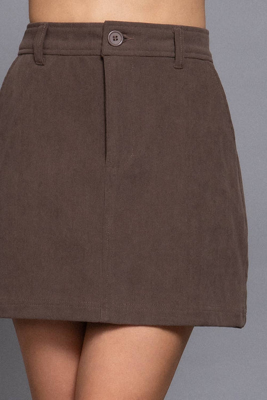 Waist Band Front Pocket Corduroy Mini Skirt