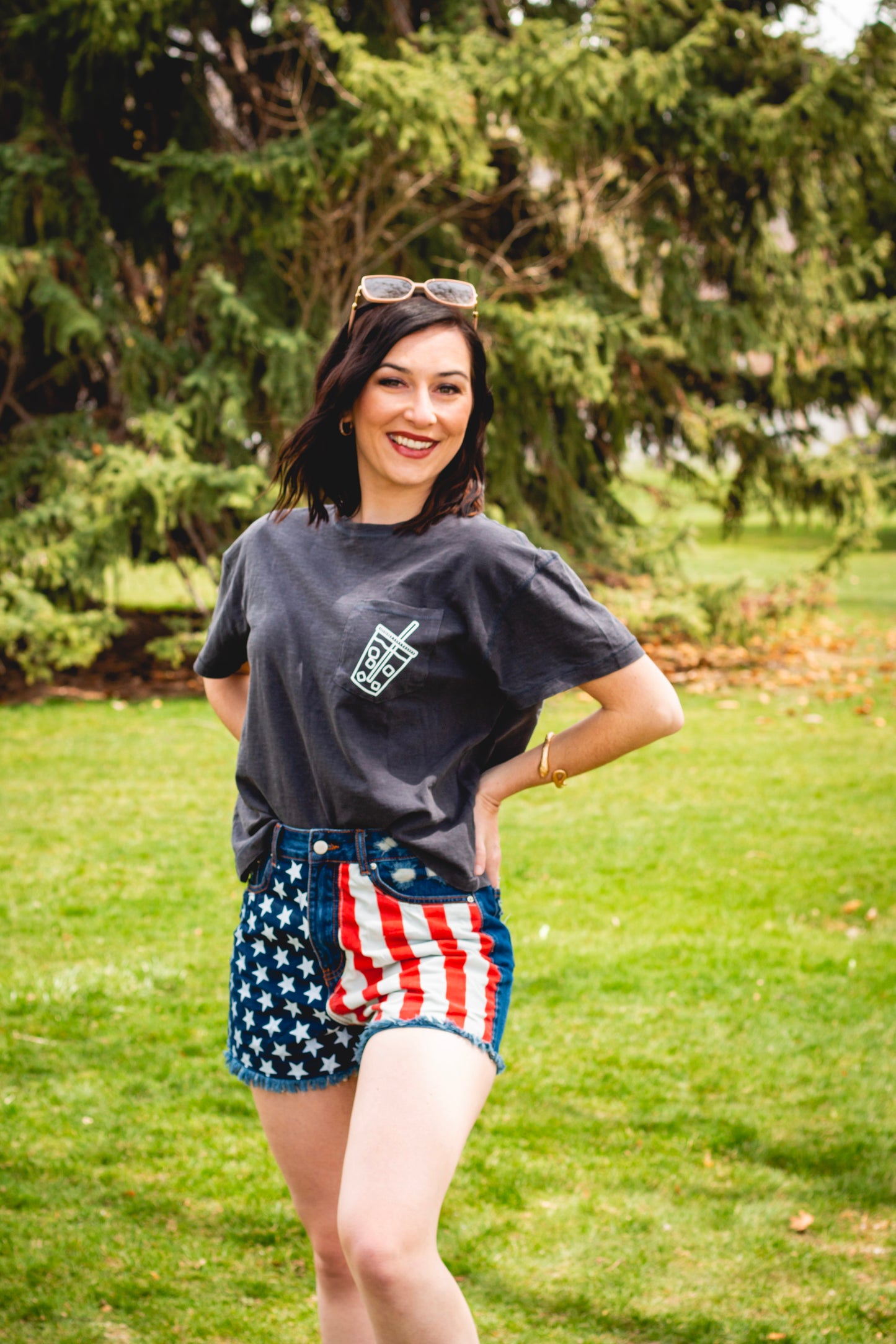 Iced Coffee Cropped Boxy Graphic Tee- Charcoal
