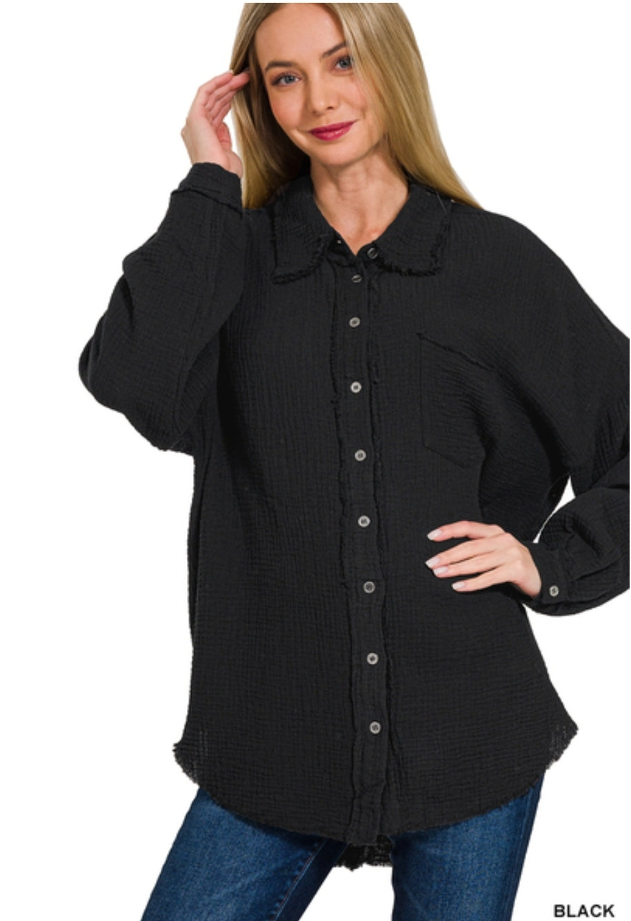 Double gauze oversized raw edge shirt
