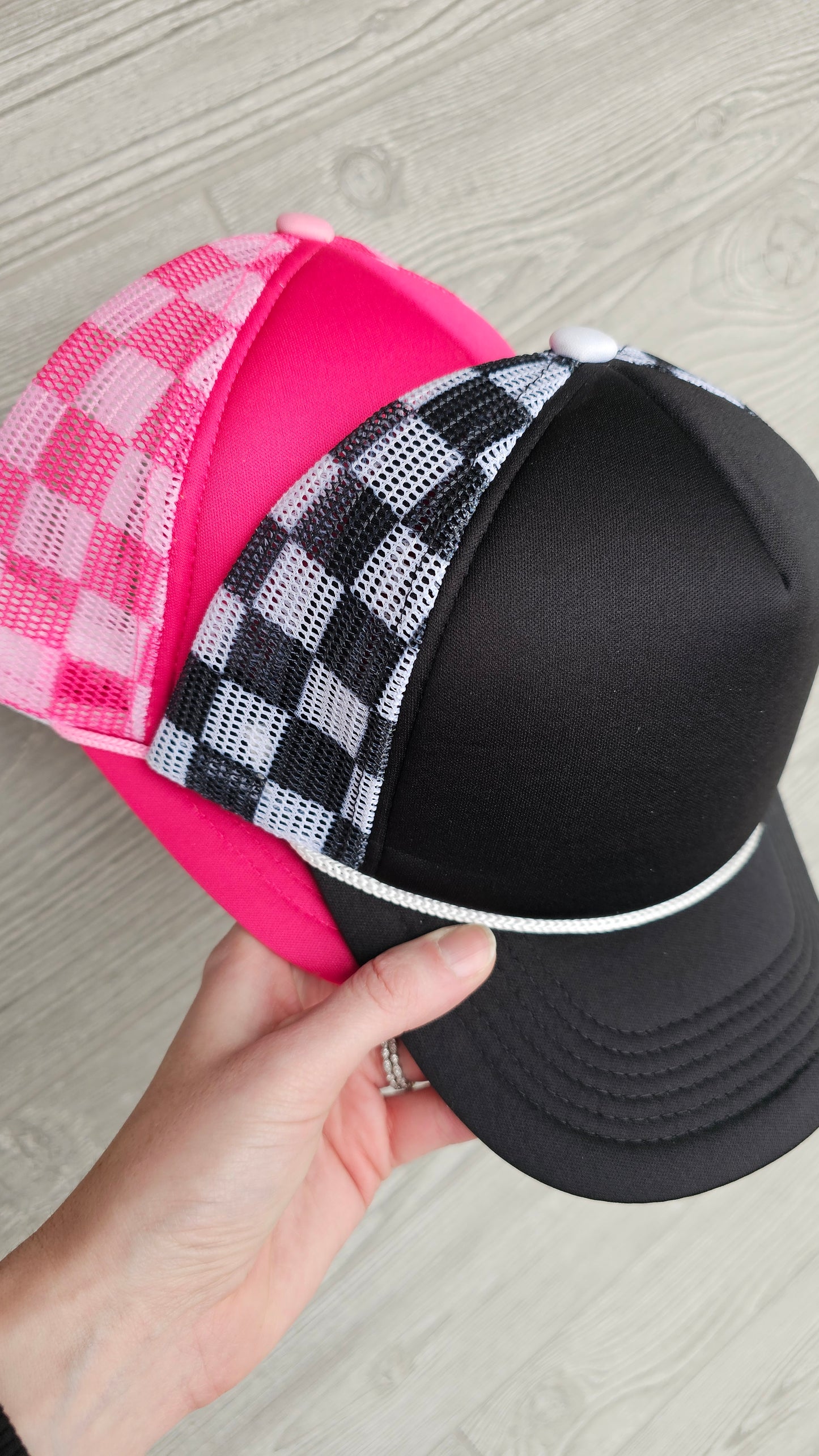 Checkered Foam Trucker Hat Blank - Pink