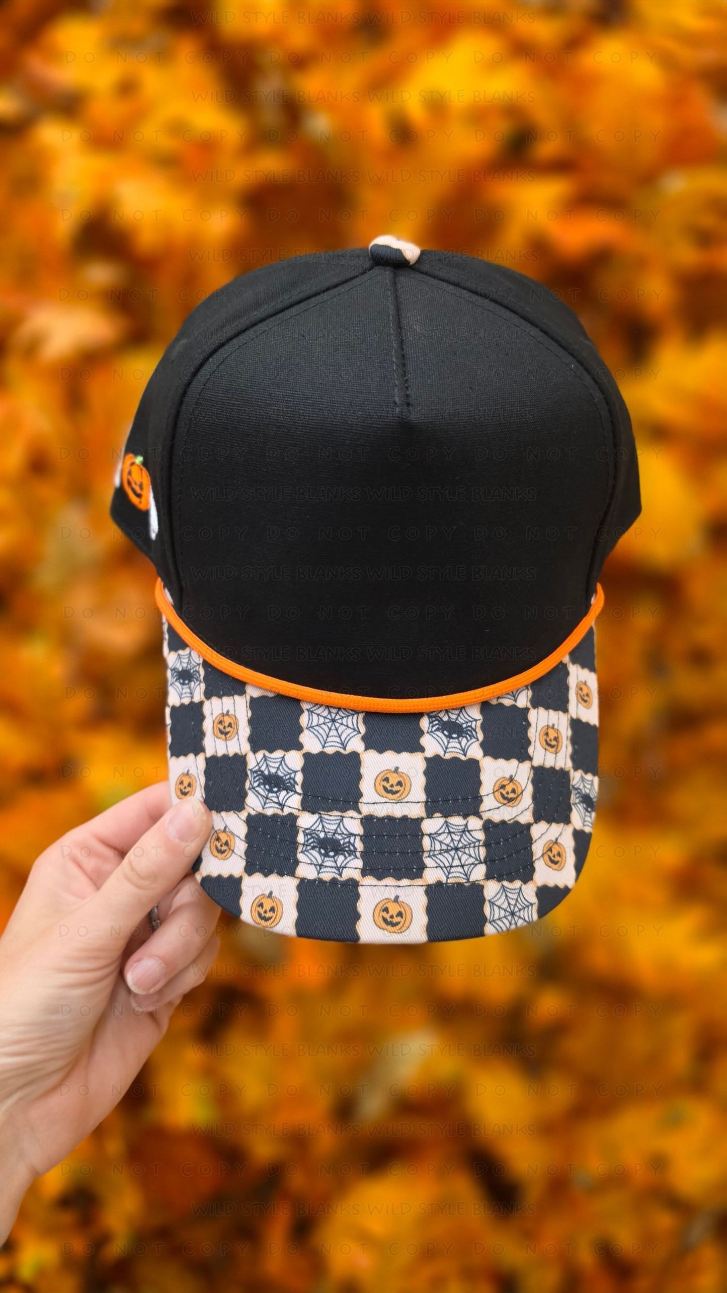 Checkered Jack O' Lantern Blank Trucker Hat