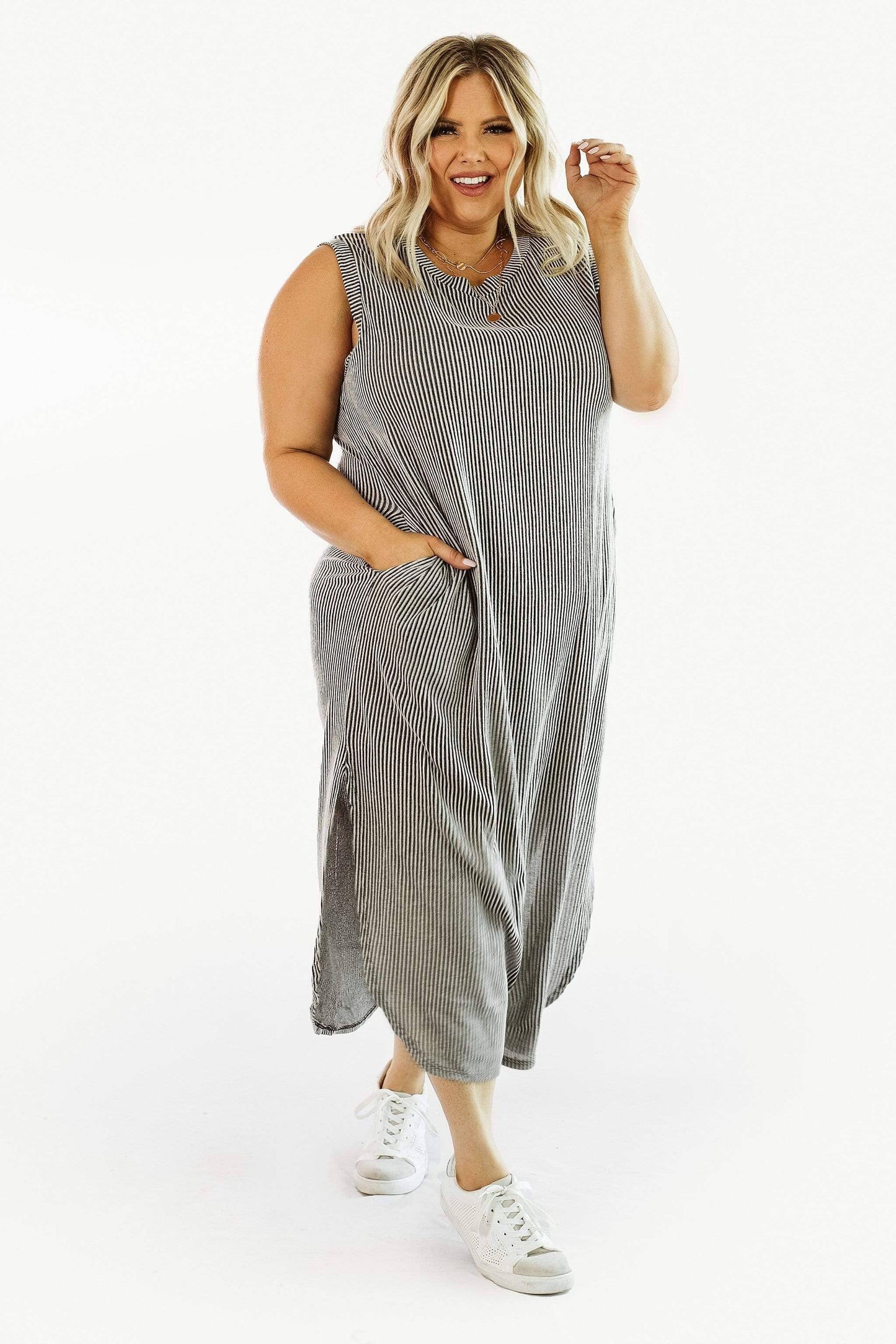 Now & Then Black Striped Maxi