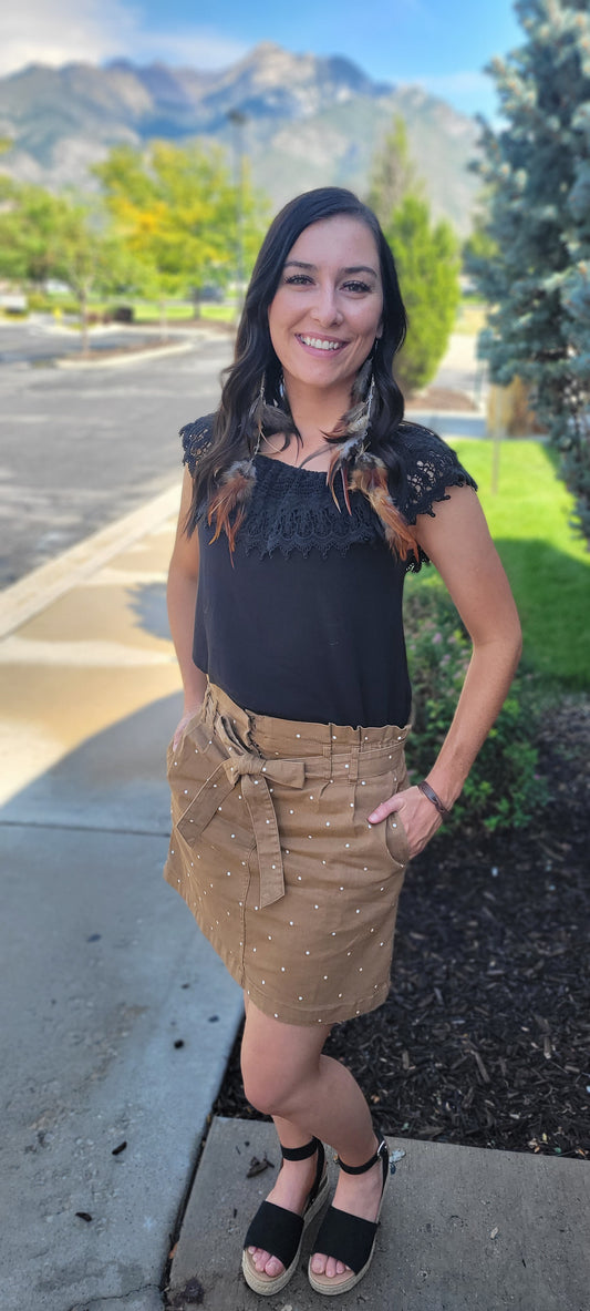 Brown Polka Dot Paper Bag Skirt