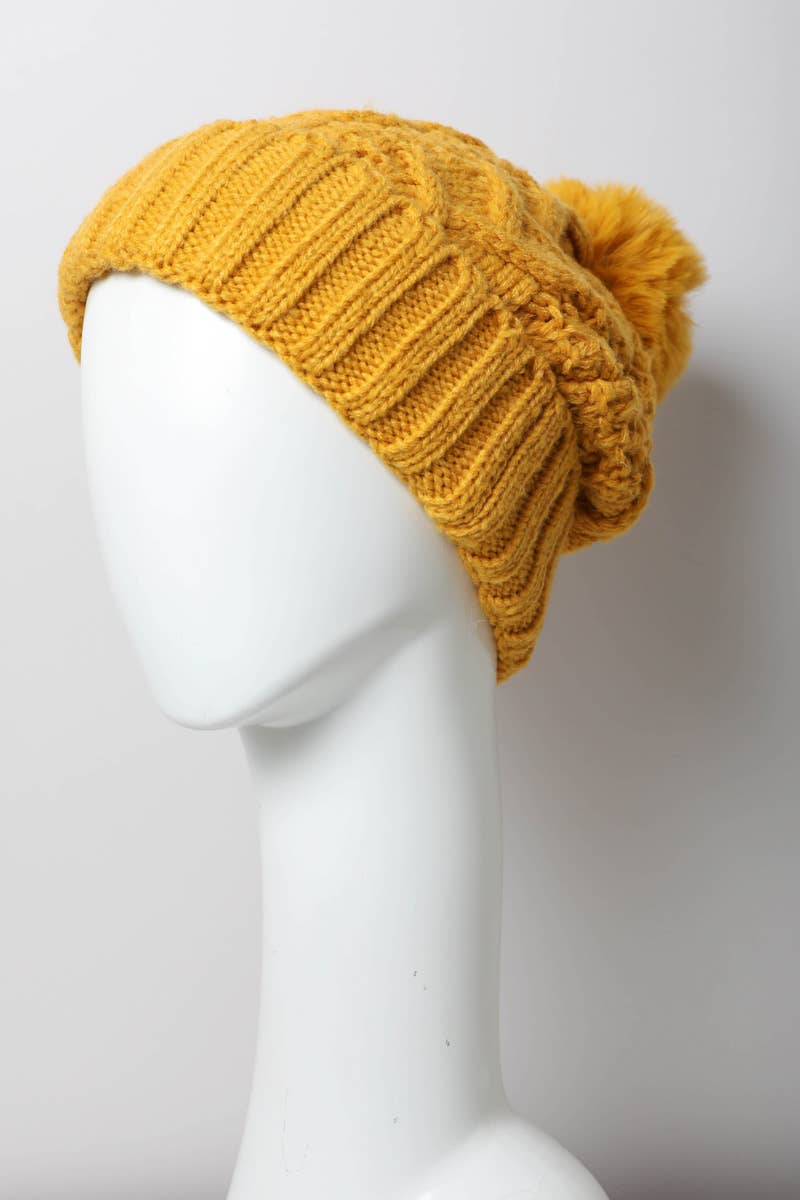 Mustard Cable Knit Beanie