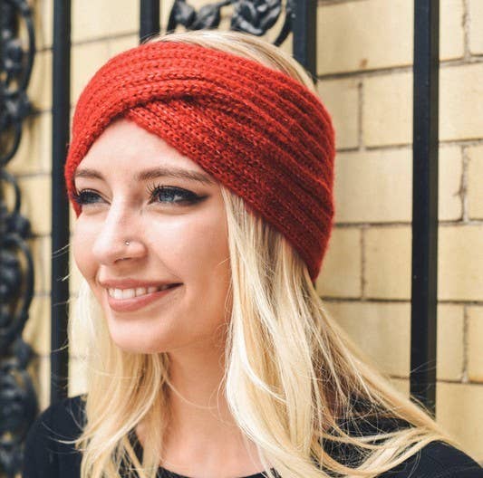 Cross Over Knit Headband-Red