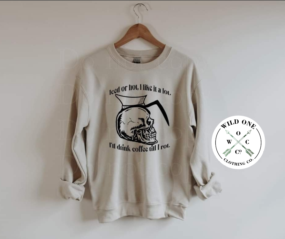 Coffee Til I Rot- Black Screen Print Graphic Add on