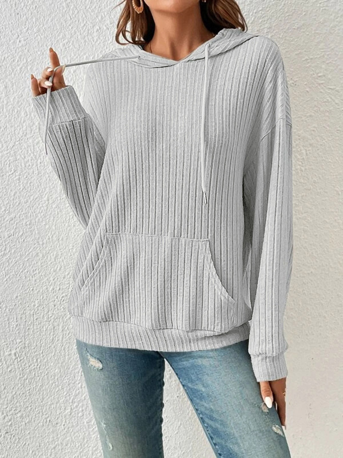 Bejeweled Dropped Shoulder Drawstring Hoodie