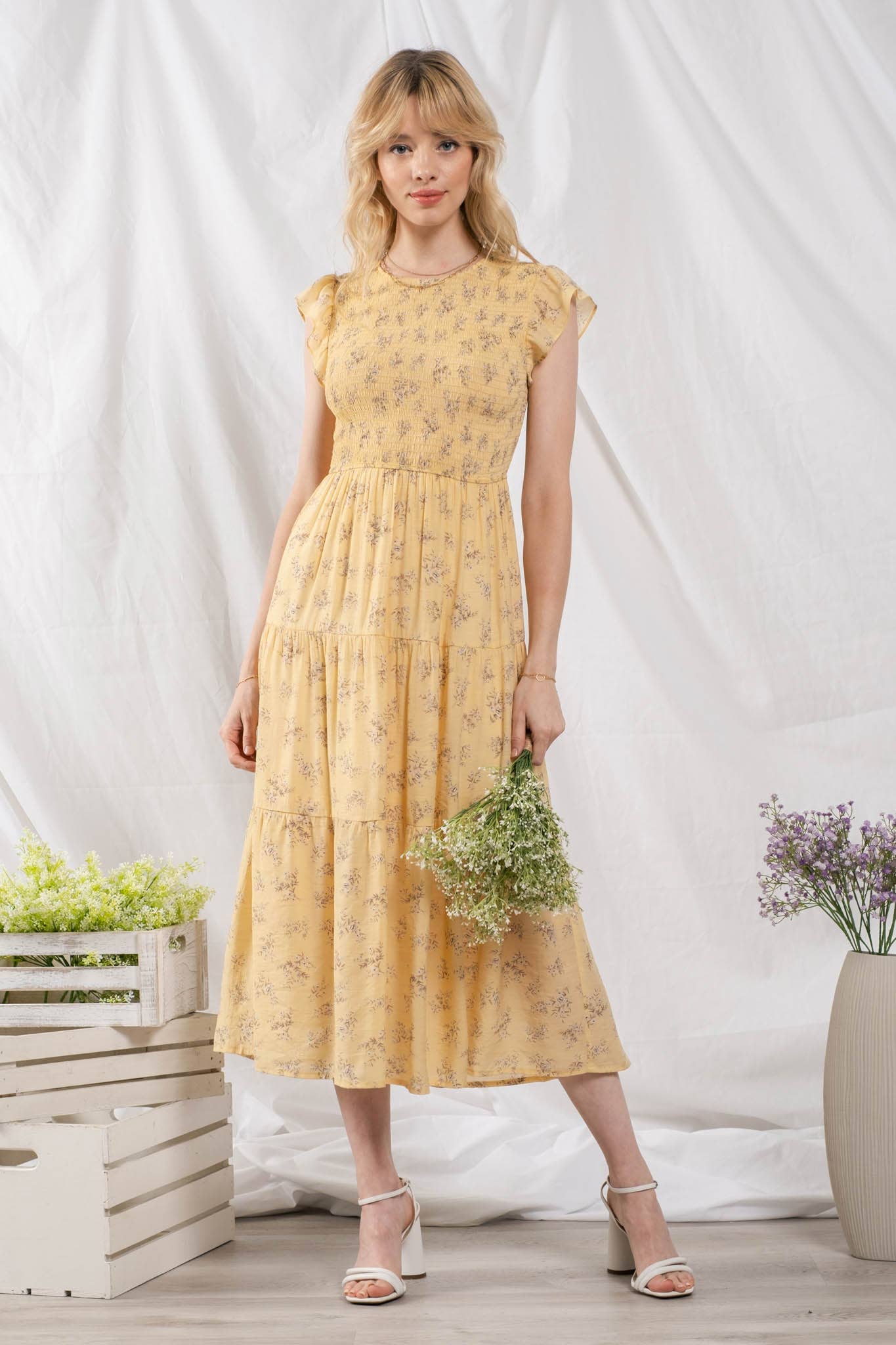 Full Bloom Smocked Midi Dress