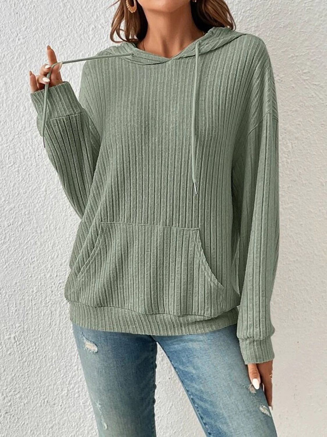 Bejeweled Dropped Shoulder Drawstring Hoodie