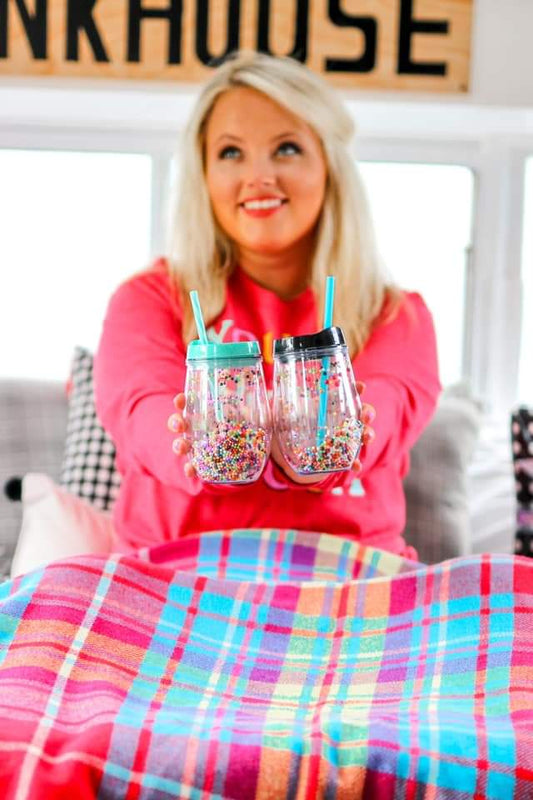 Mini Pom Pom Tumbler- Mint/Clear