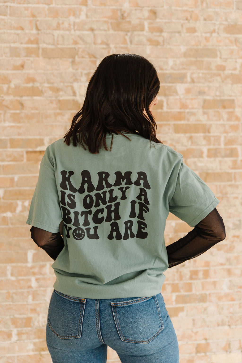 Karma Graphic Pocket Tee - Cyprus Green