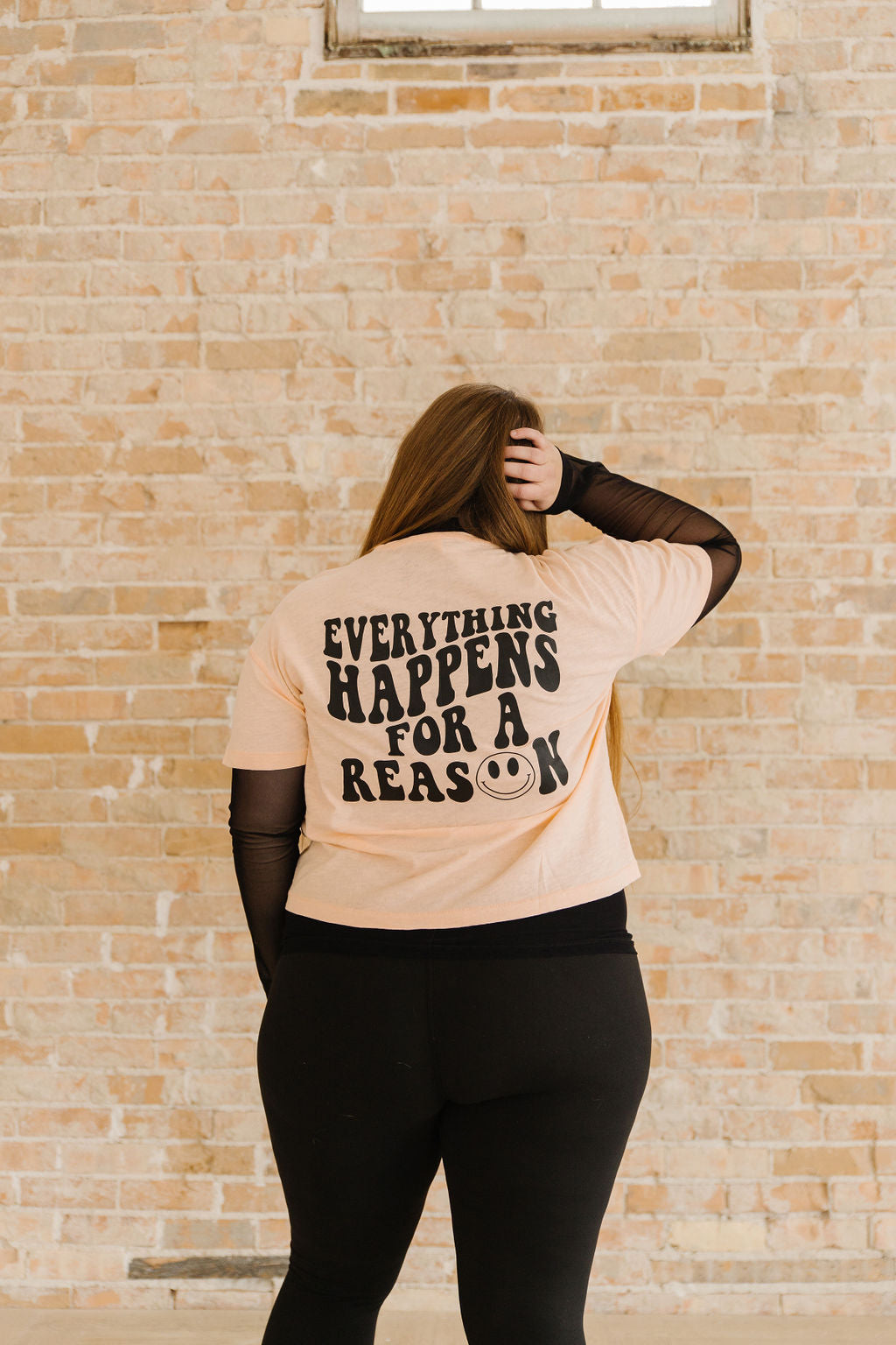 Everything Happens Cropped Boxy Graphic Tee- Peach