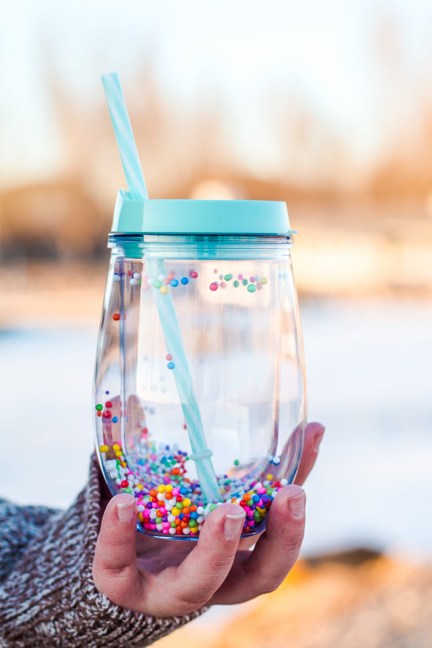 Mini Pom Pom Tumbler- Mint/Clear