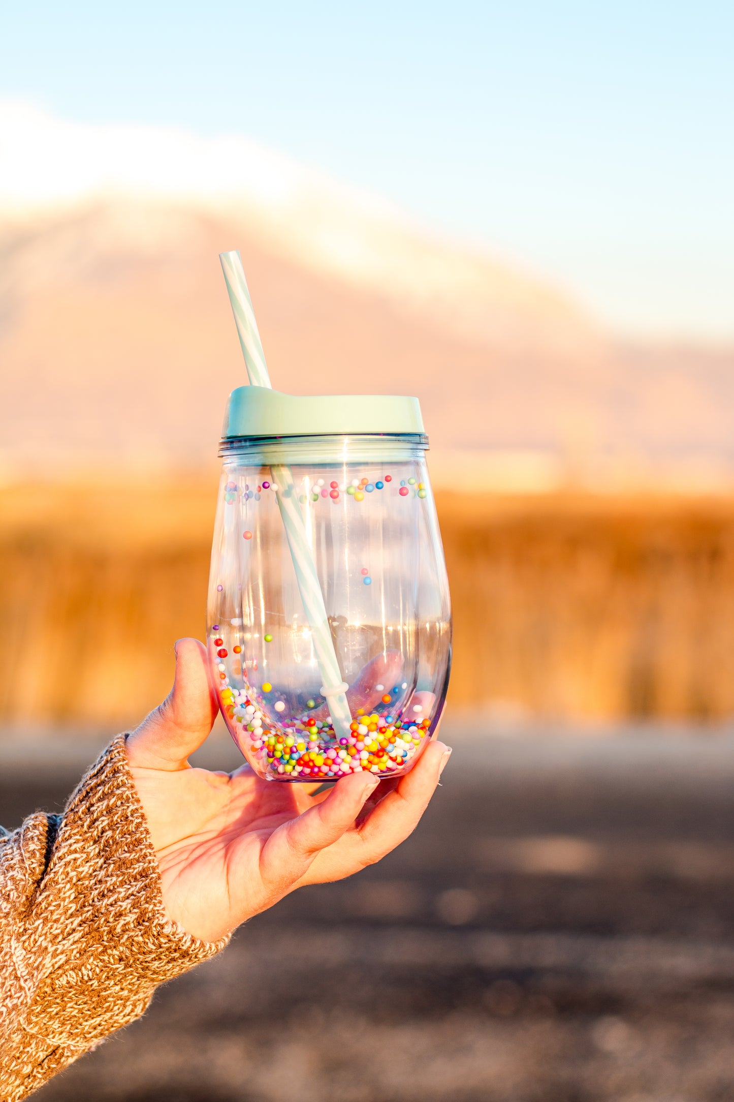 Mini Pom Pom Tumbler- Mint/Clear