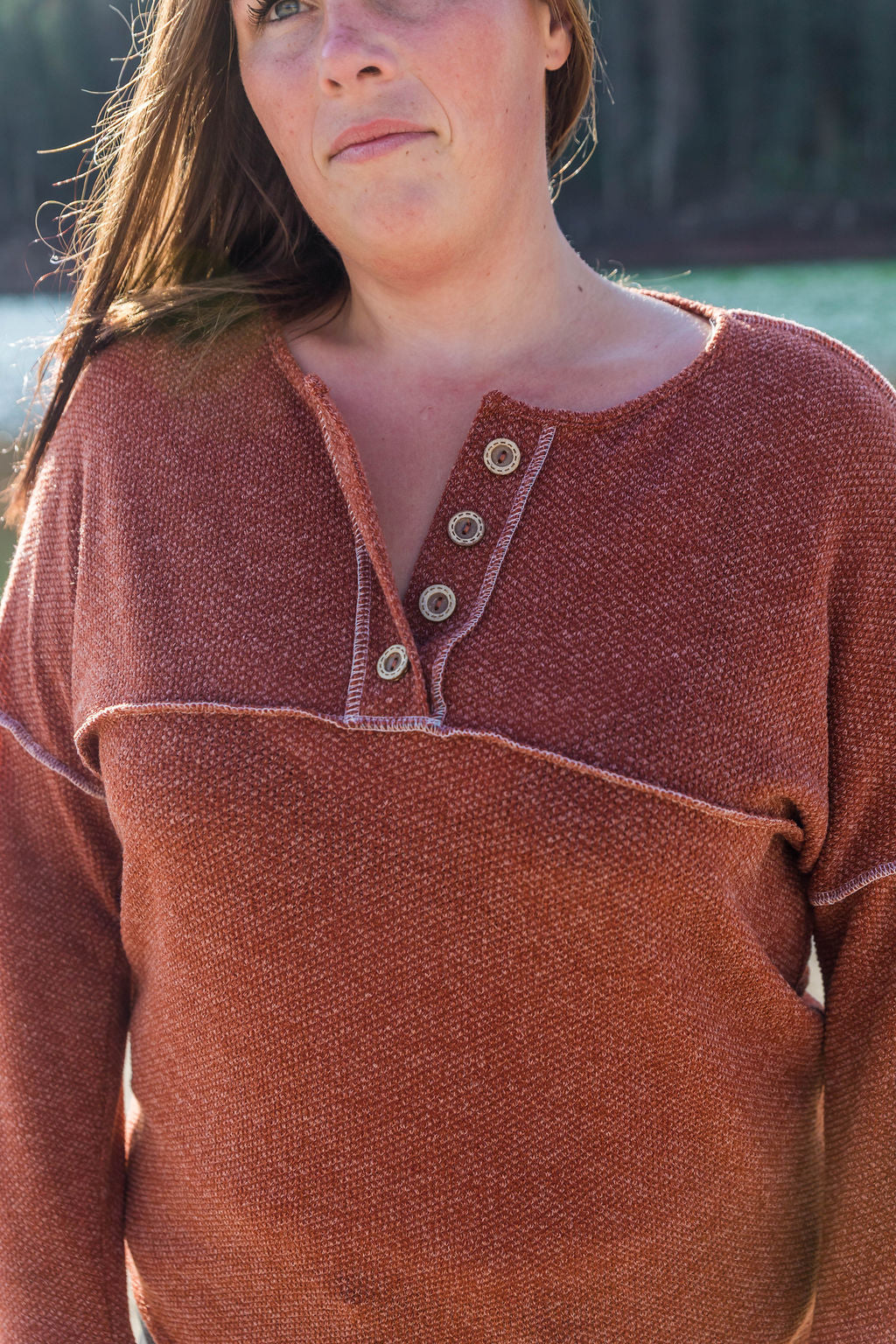 Autumn is Calling Henley Button Top - Rust