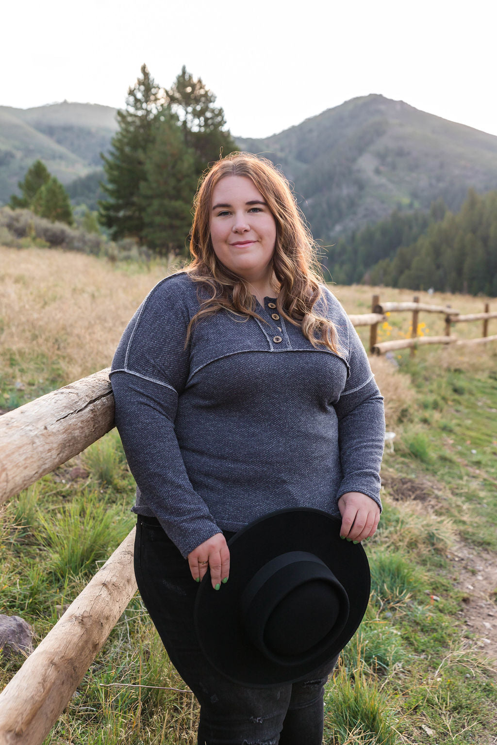 Autumn is Calling Henley Button Top - Charcoal
