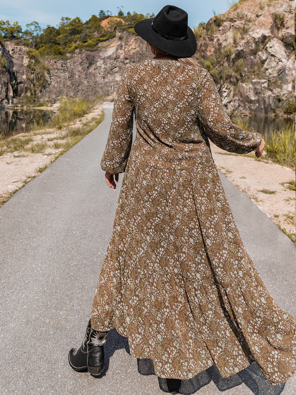 Enchanted V-Neck Balloon Sleeve Dress