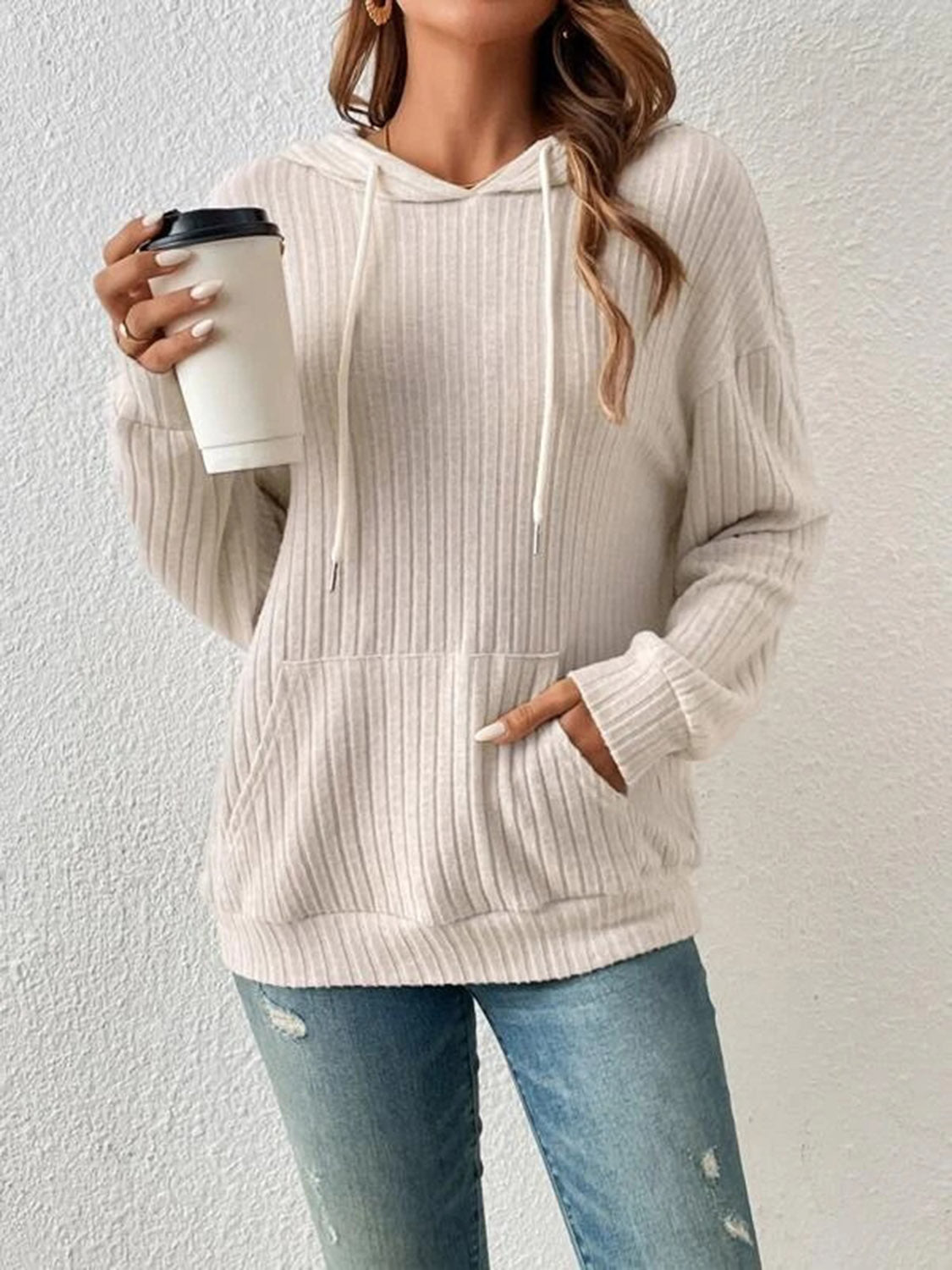 Bejeweled Dropped Shoulder Drawstring Hoodie