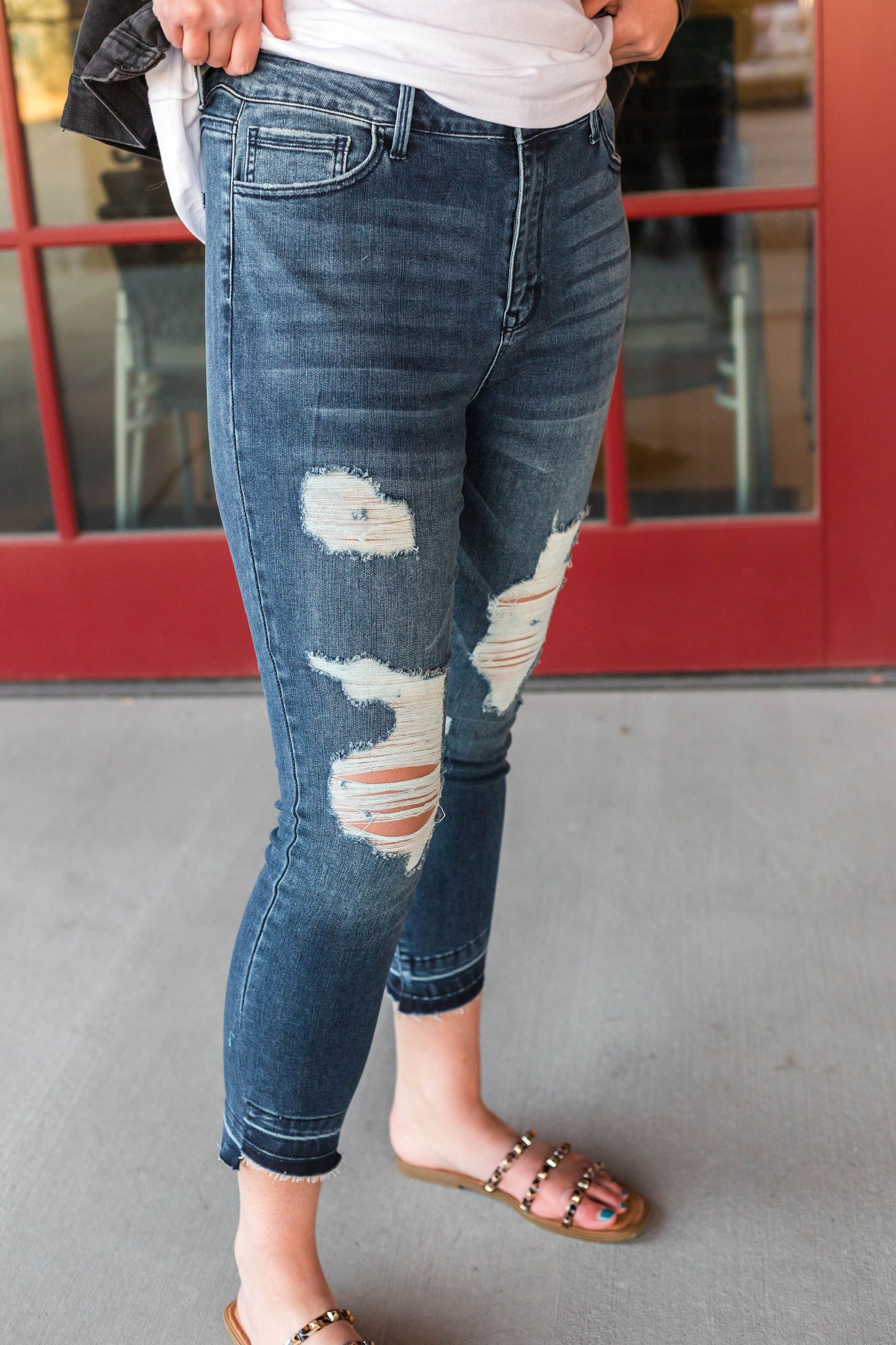 Gloria Distressed Mid Rise Skinny Denim Jean