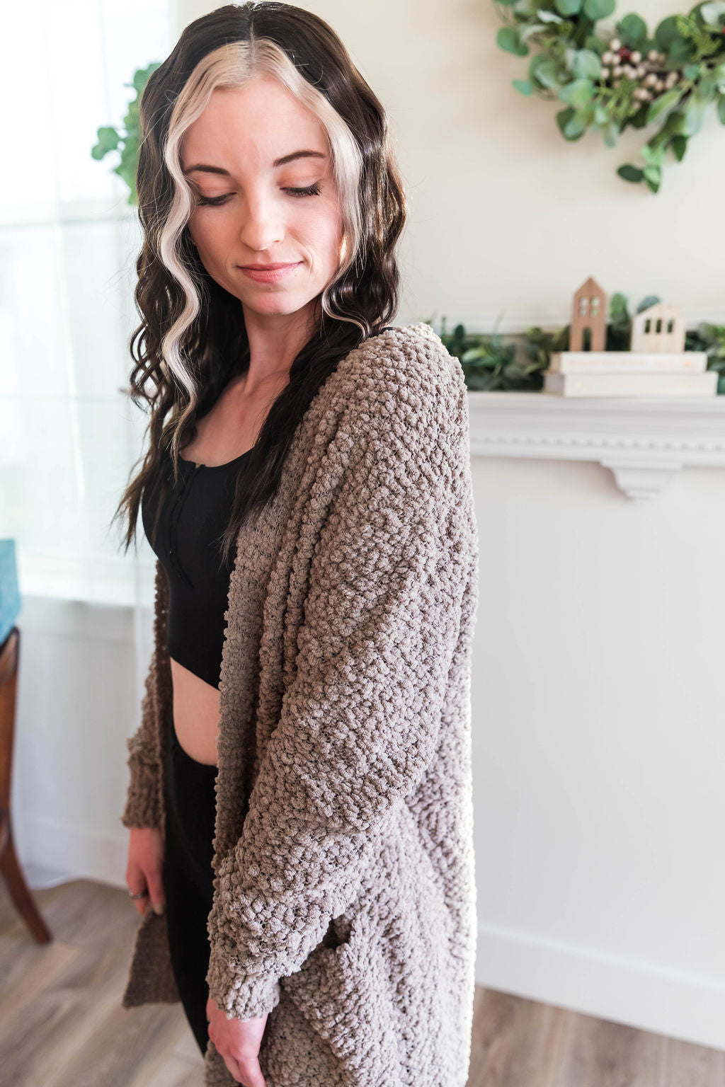 Ash Mocha Popcorn Cardi