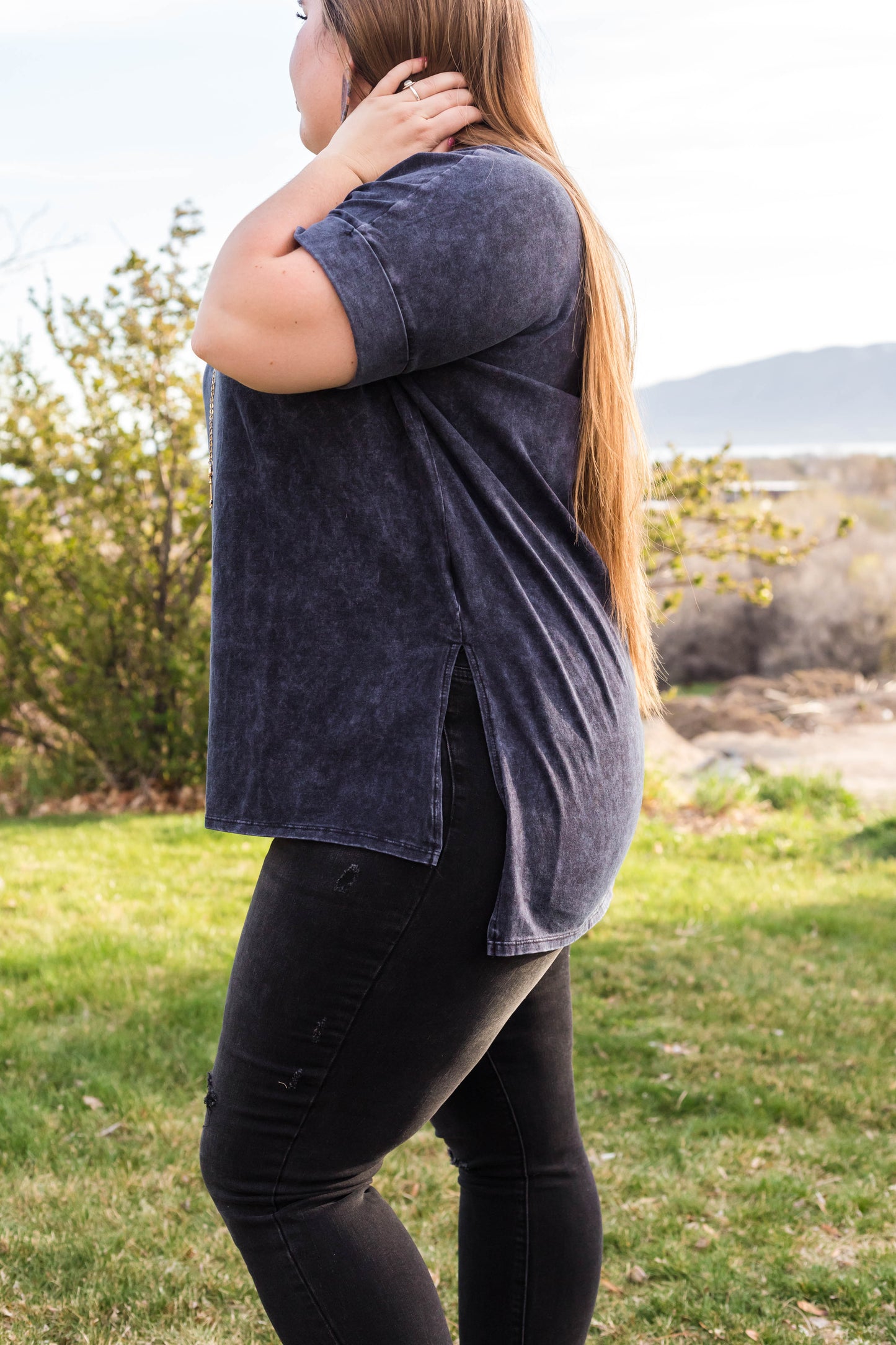 Mineral Wash Short Sleeve Round Neck Top