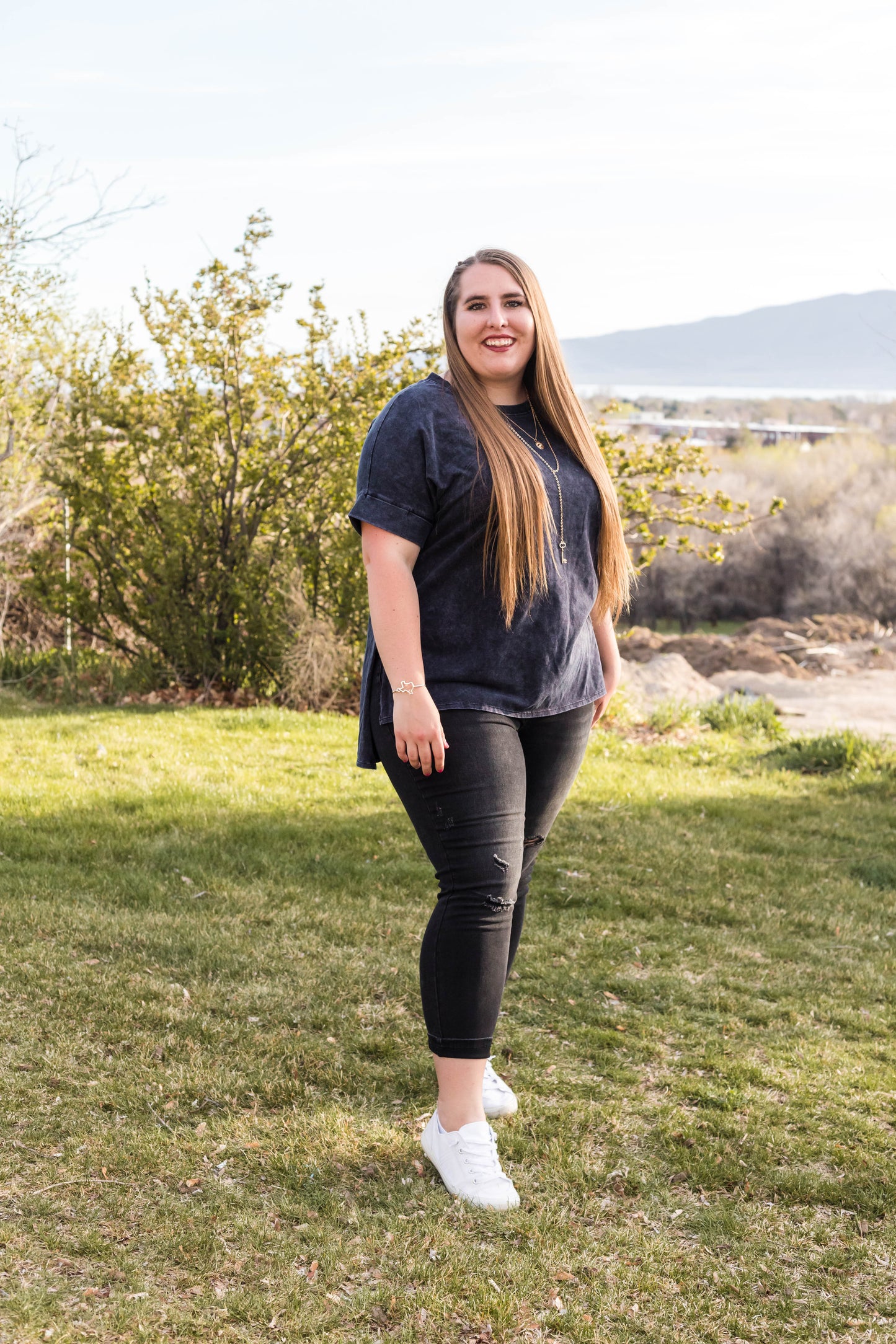 Mineral Wash Short Sleeve Round Neck Top