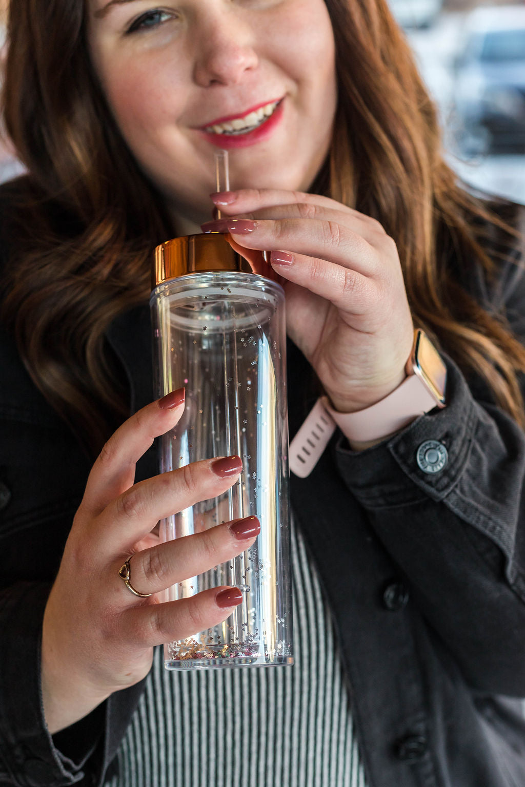 Plastic Drink Tumbler - Rose Gold Sparkle