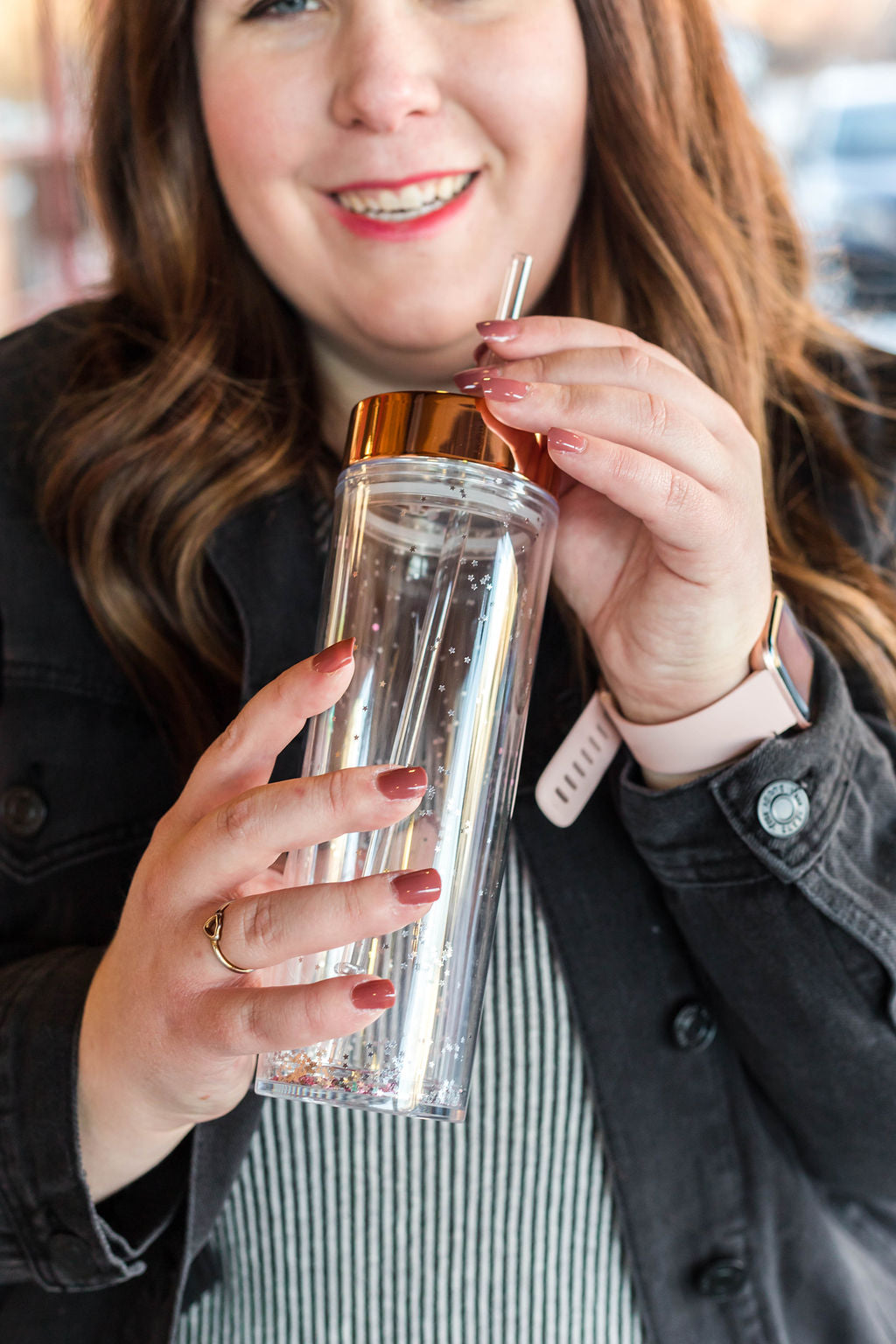 Plastic Drink Tumbler - Rose Gold Sparkle