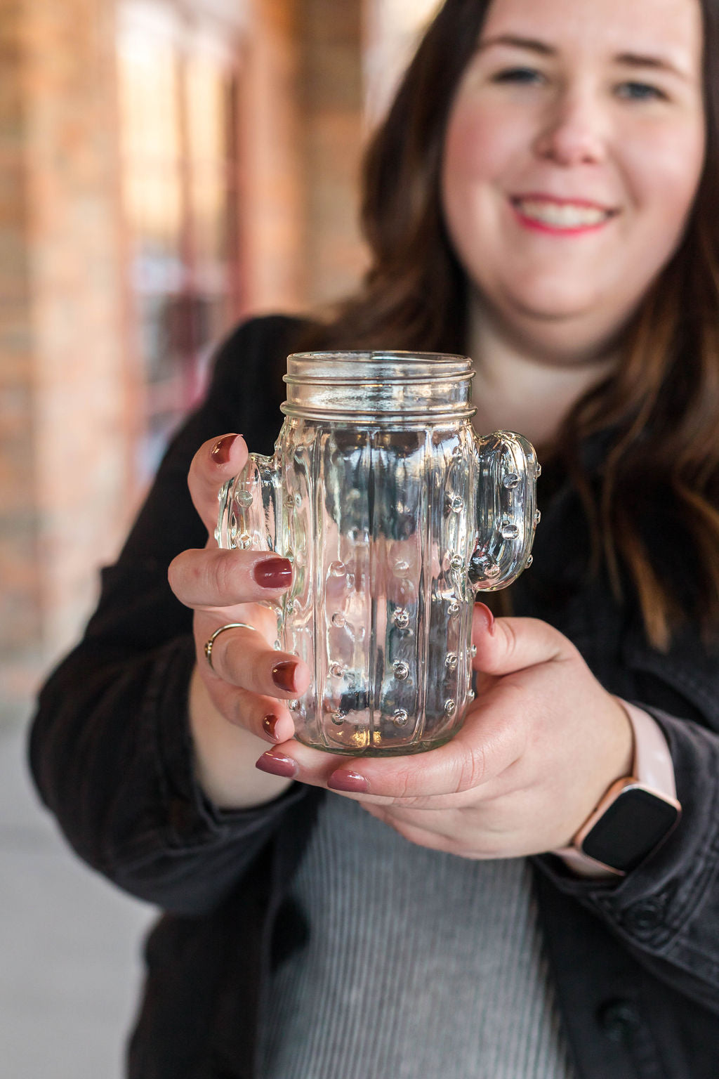 12 Oz. Cactus Mason Jar Drinking Glass - Clear