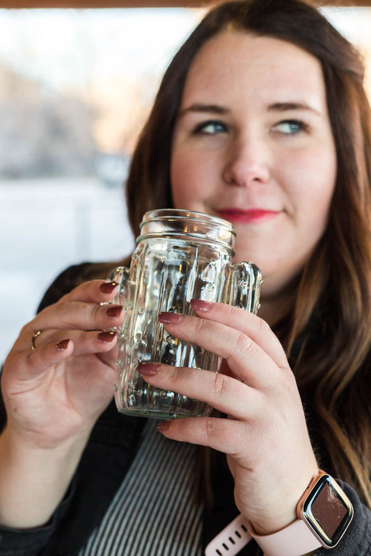 12 Oz. Cactus Mason Jar Drinking Glass - Clear
