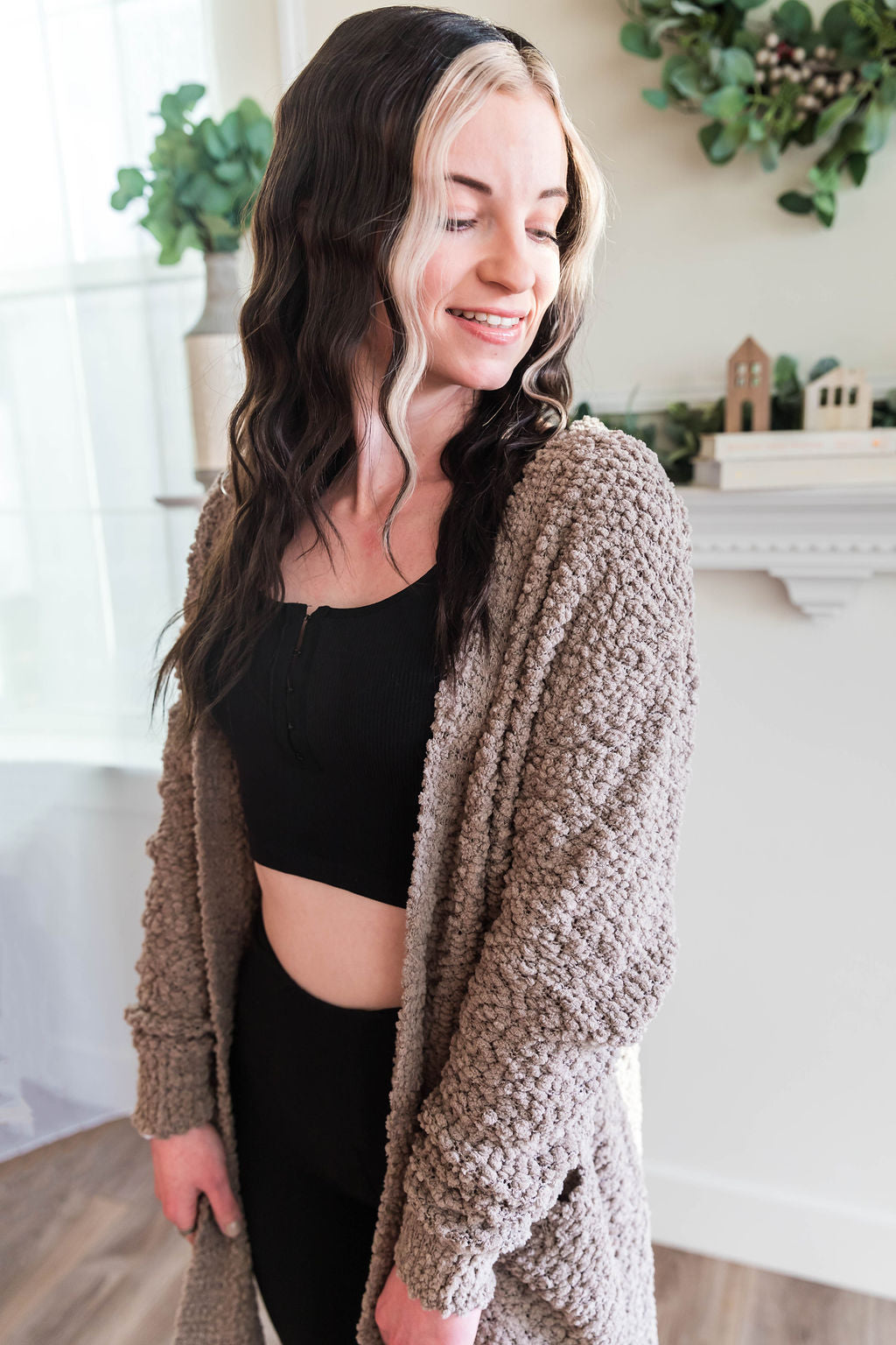 Ash Mocha Popcorn Cardi