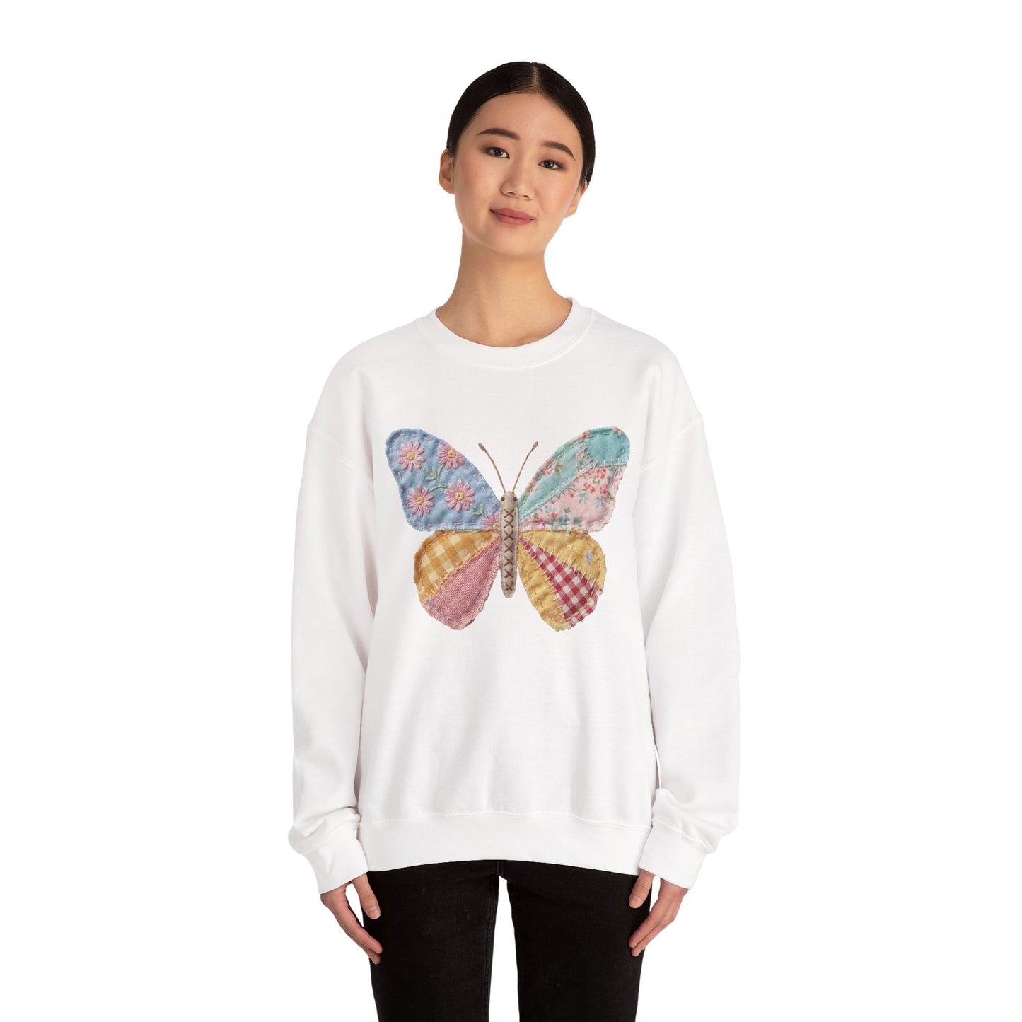 Butterfly Patchwork Crewneck Sweatshirt