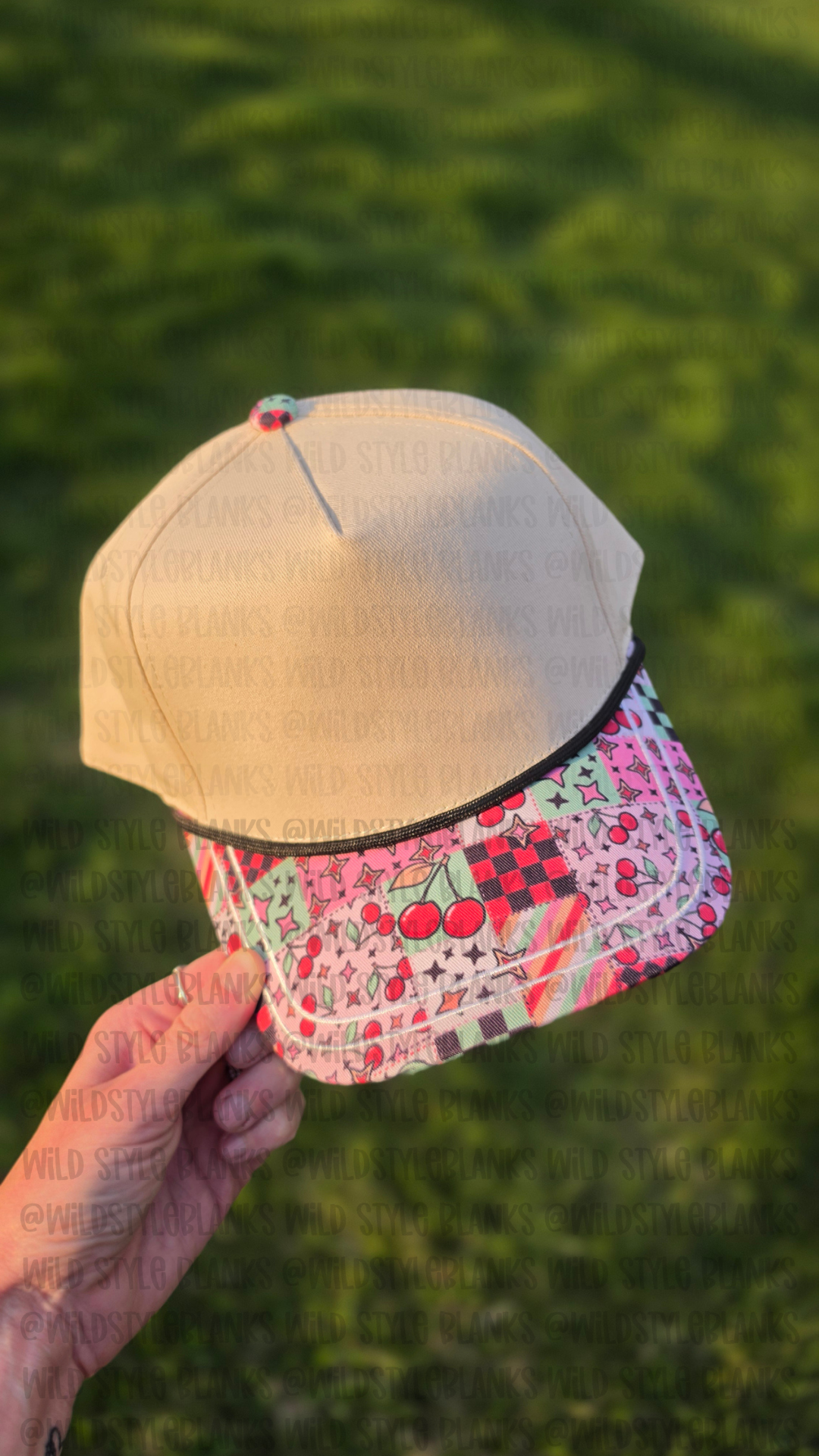 Cherry Patchwork Blank Trucker Hat
