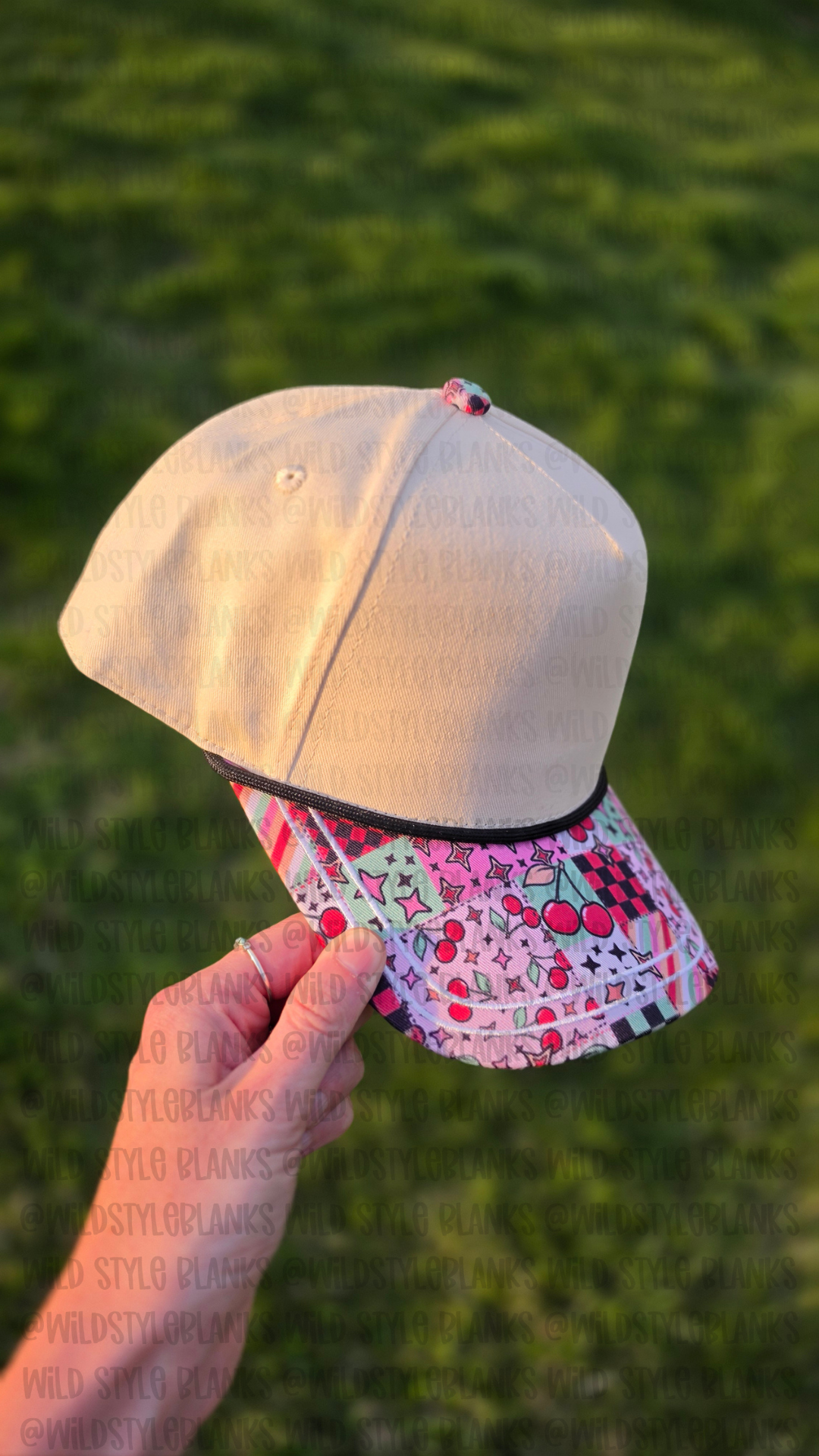 Cherry Patchwork Blank Trucker Hat