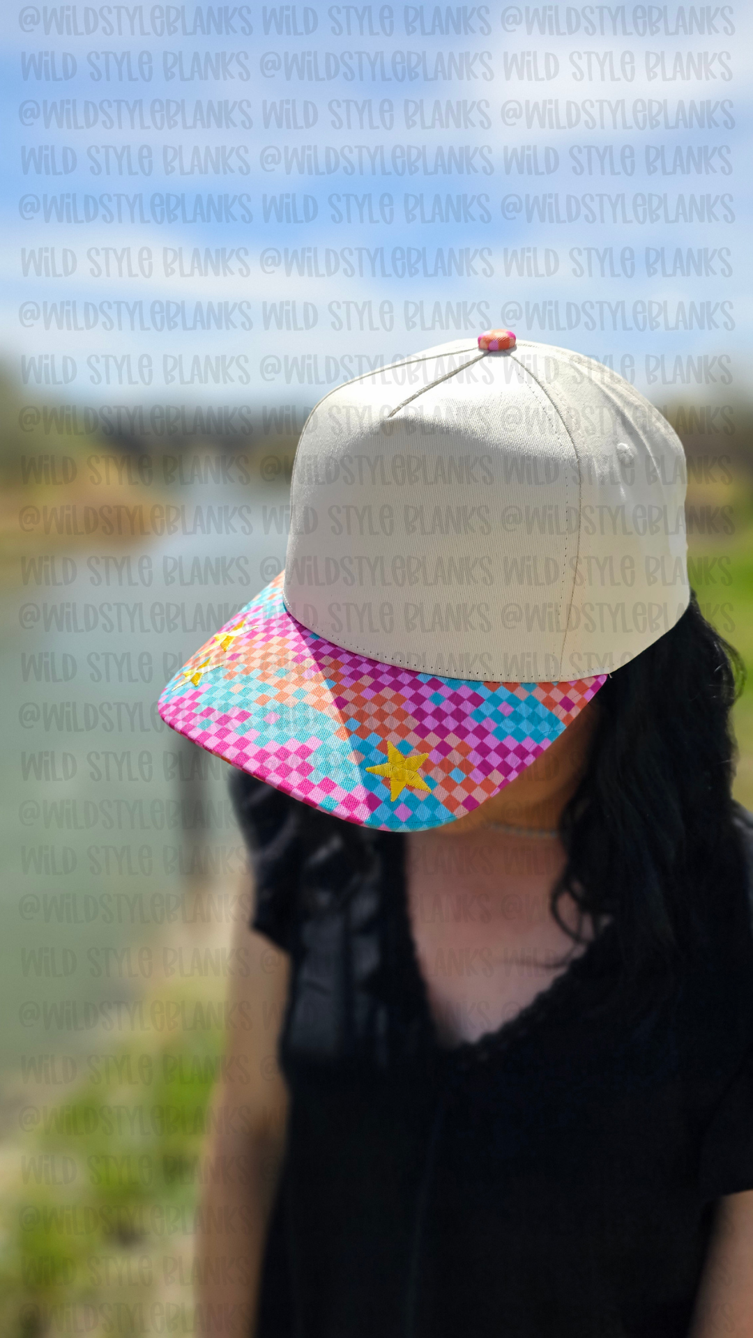 Bright Checkered Blank Trucker Hat