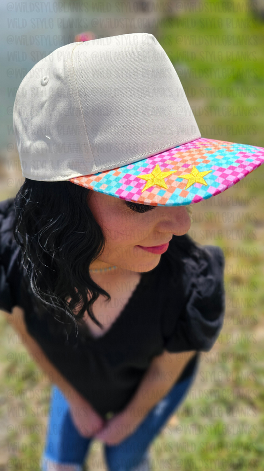 Bright Checkered Blank Trucker Hat