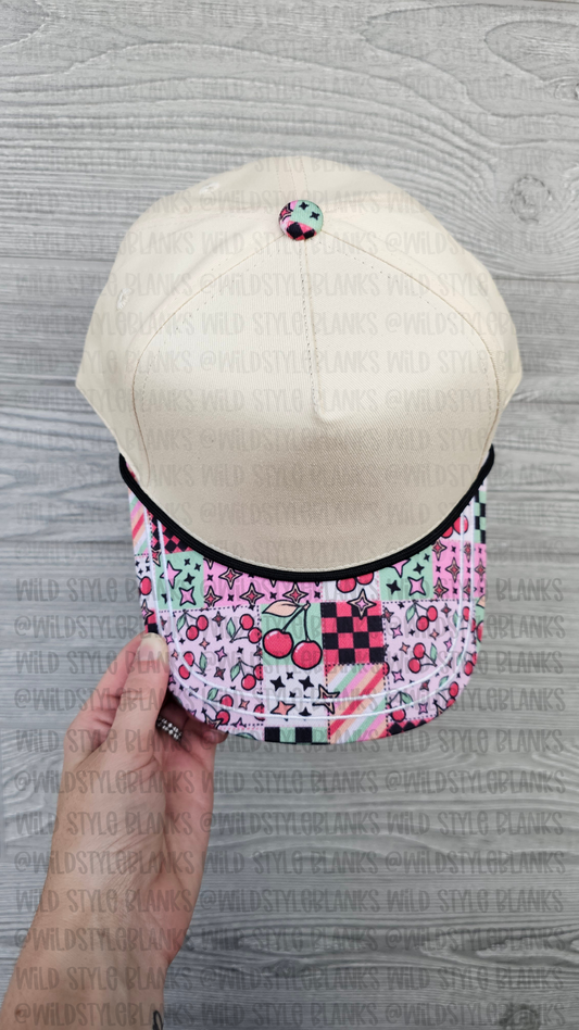 Cherry Patchwork Blank Trucker Hat