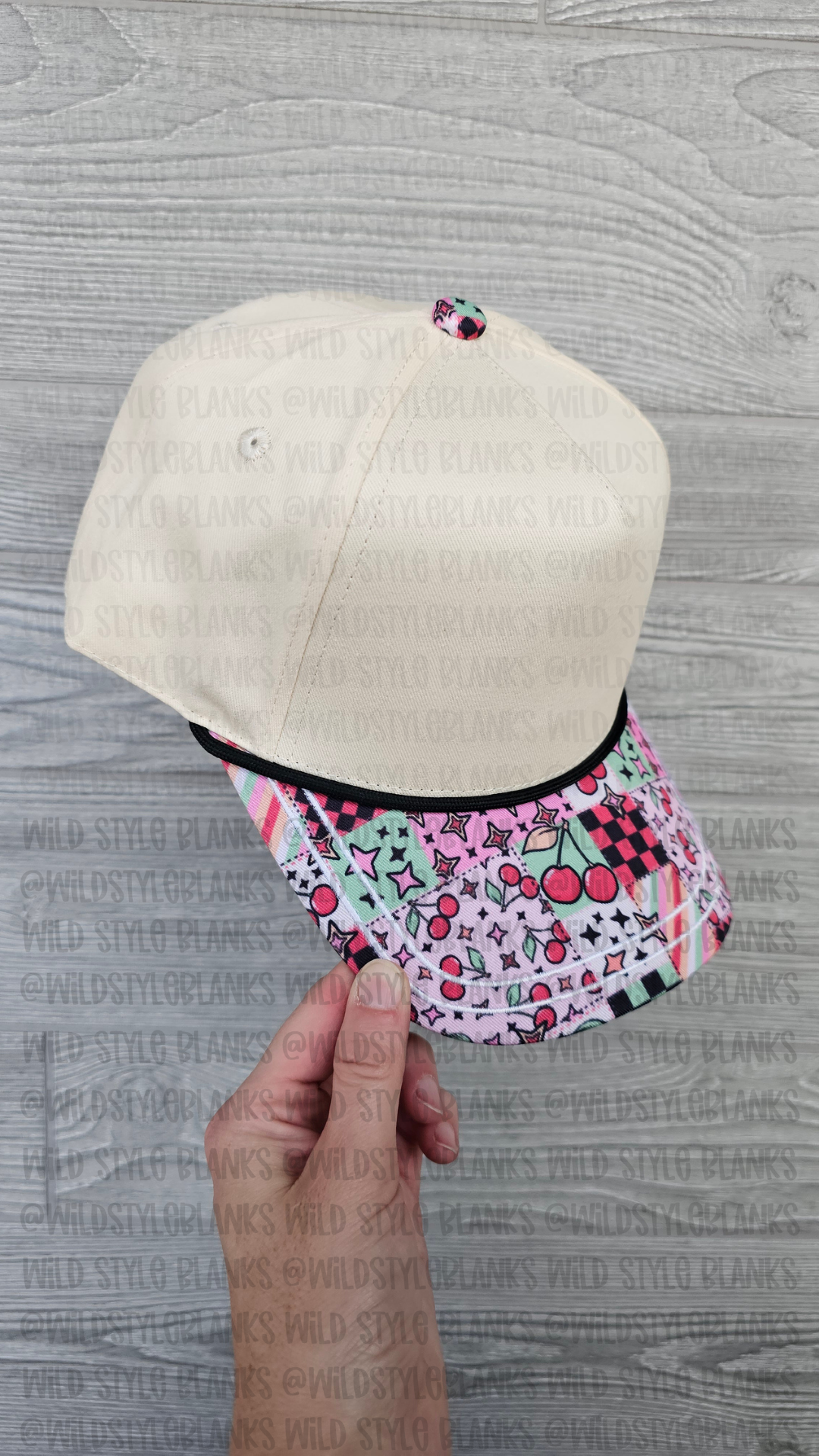 Cherry Patchwork Blank Trucker Hat