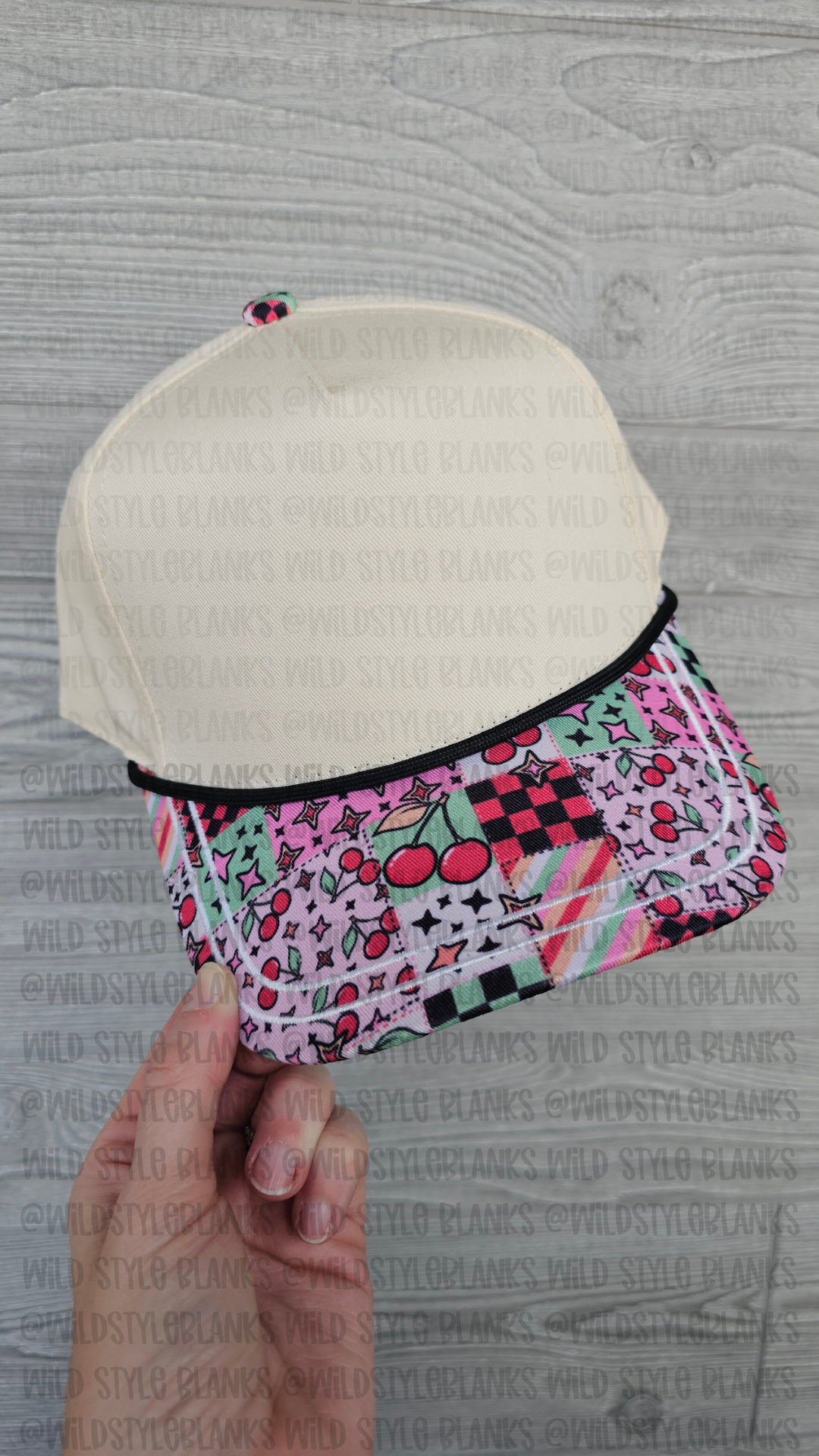 Cherry Patchwork Blank Trucker Hat