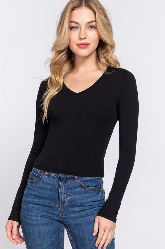Long Slv V-neck Crop Top