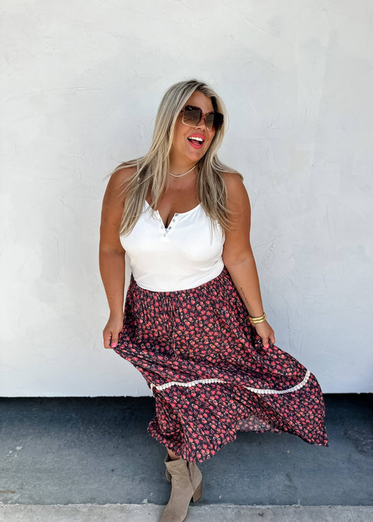Magenta Flora Lace Maxi Skirt