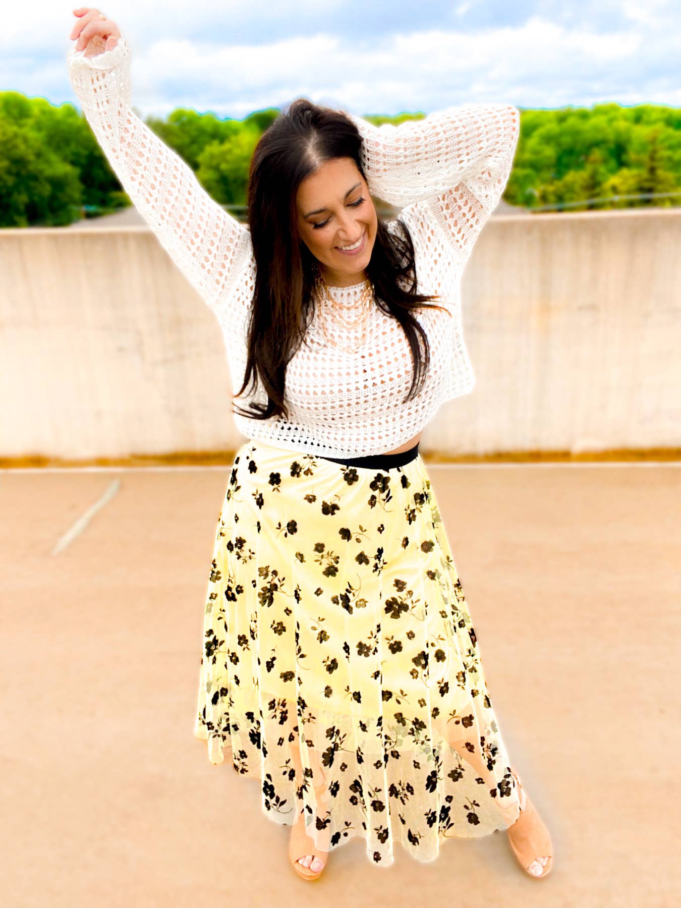 Wide Sleeve Crochet Crop Top