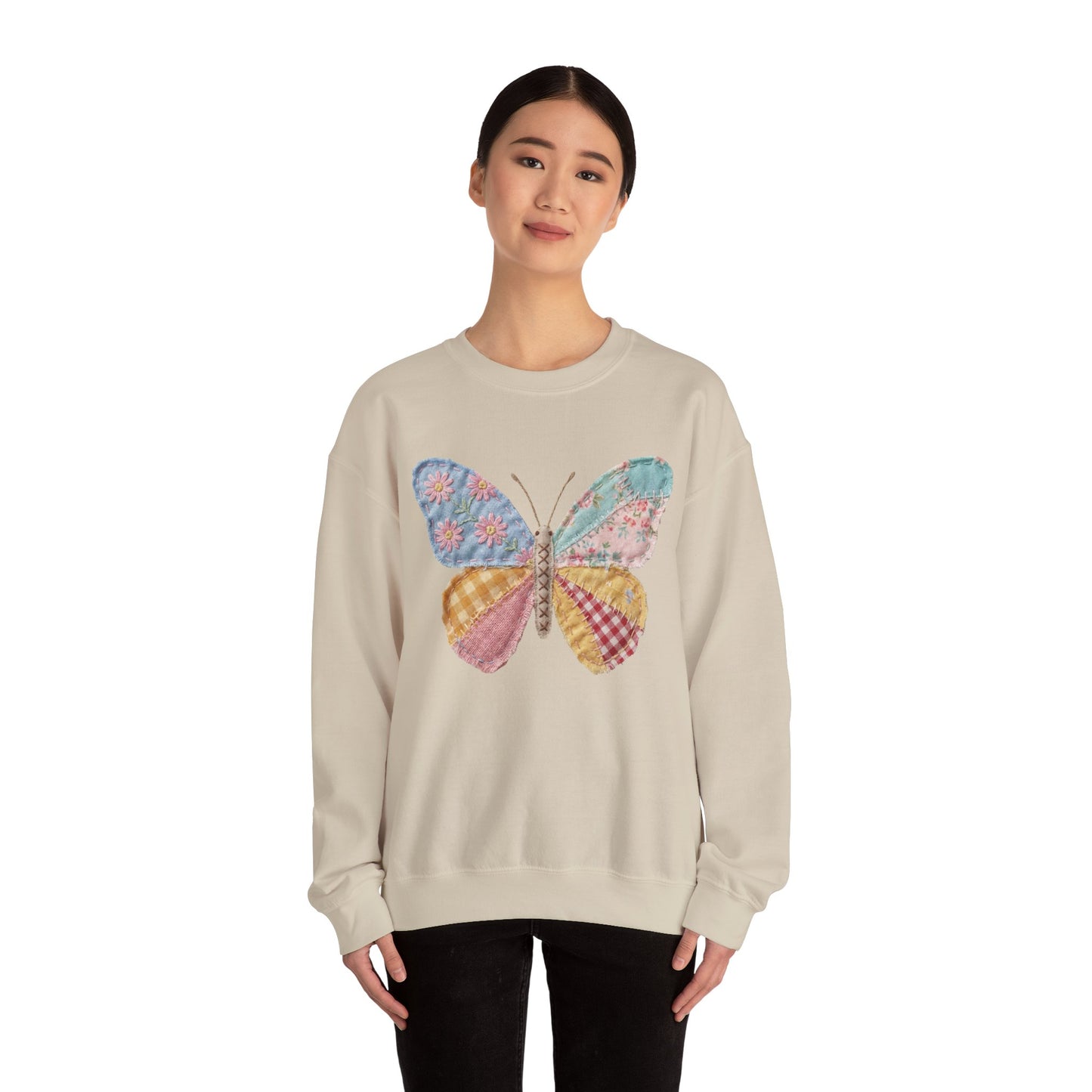 Butterfly Patchwork Crewneck Sweatshirt