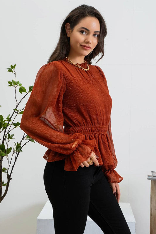 GLITTER GIRL BALLOON SLEEVE TOP