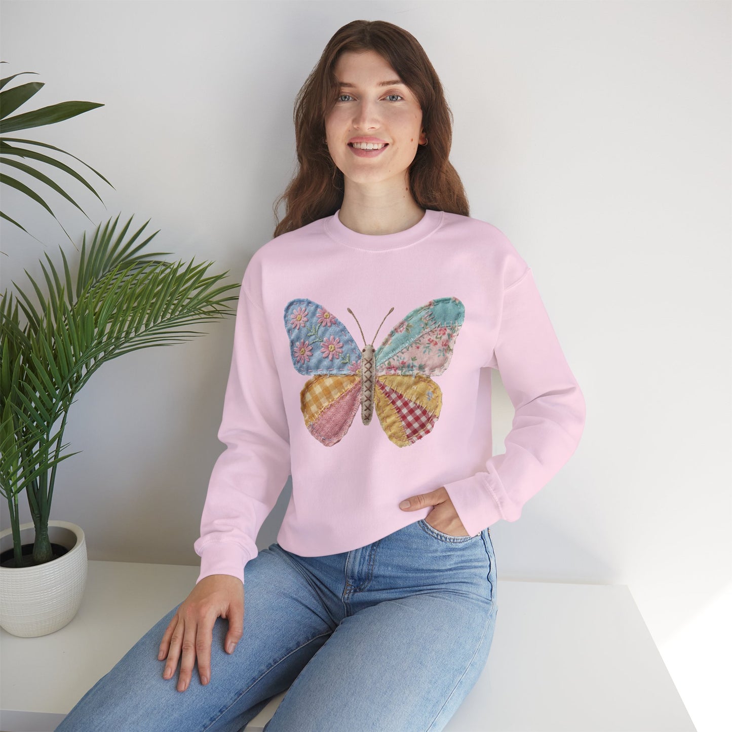 Butterfly Patchwork Crewneck Sweatshirt