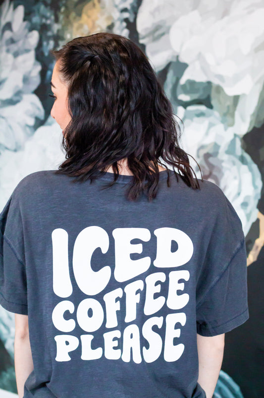 Iced Coffee Cropped Boxy Graphic Tee- Charcoal