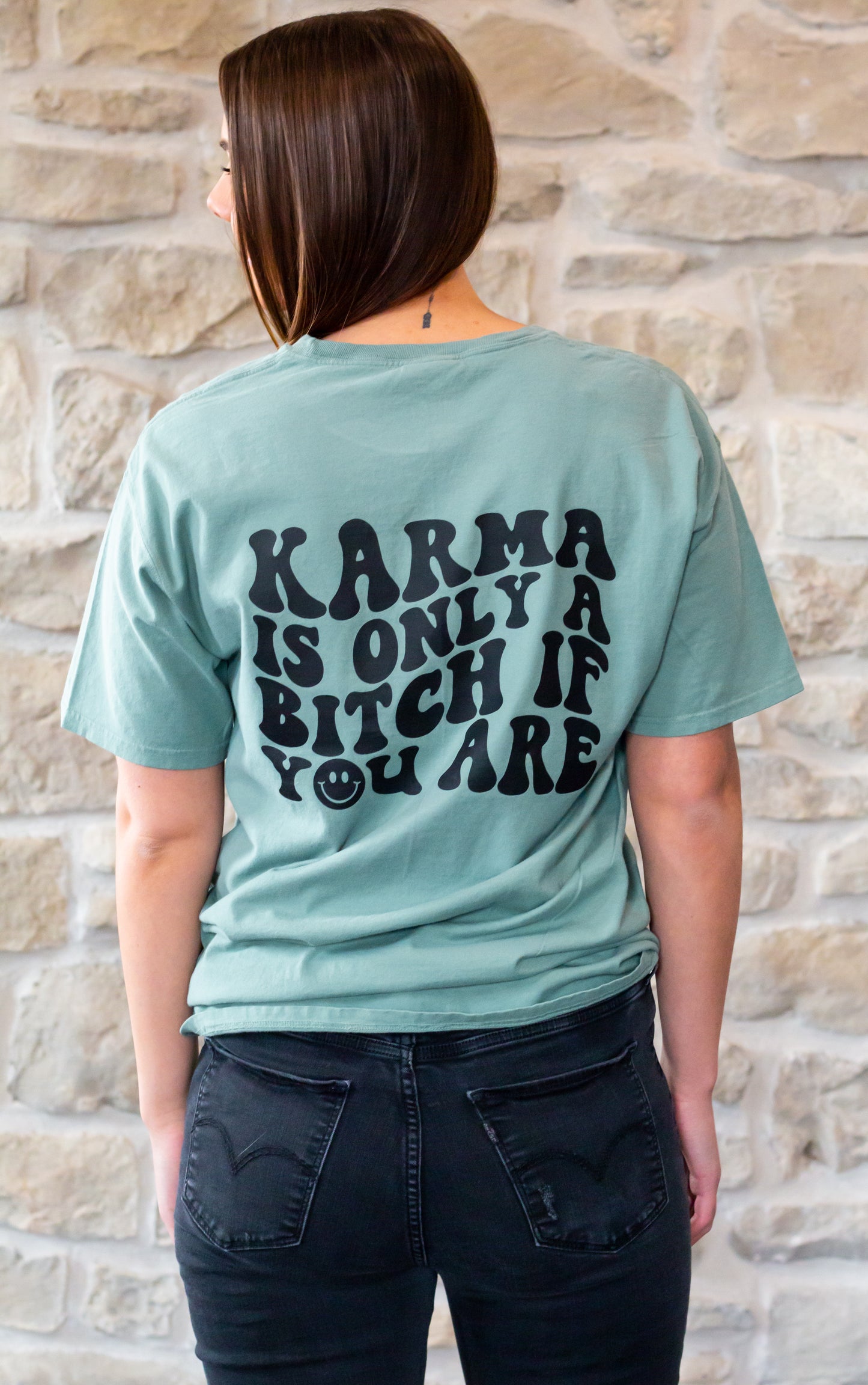 Karma Graphic Pocket Tee - Cyprus Green